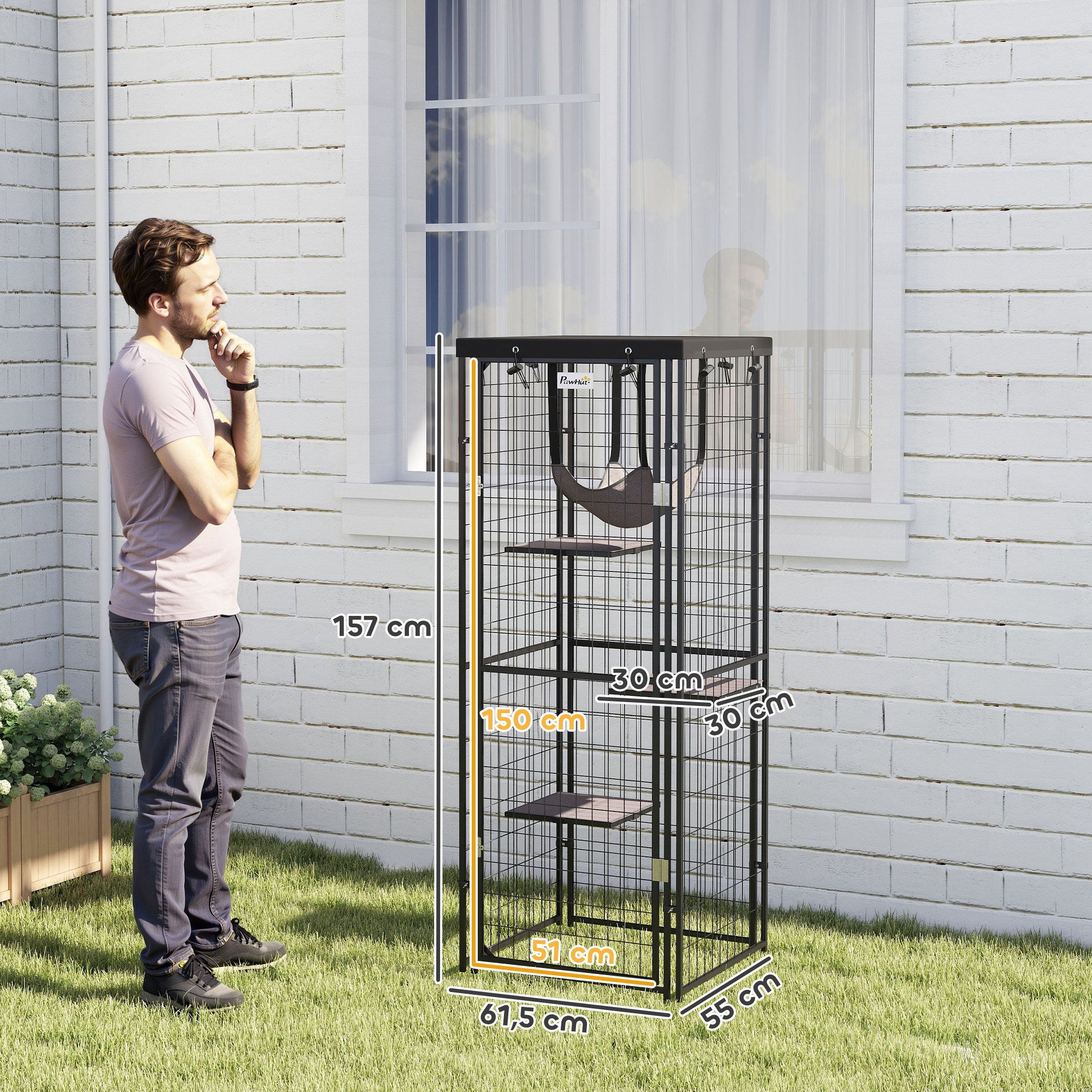 Gaiola para Gatos Espaçosa com Cobertura Impermeável 61,5x55x157 cm Preto