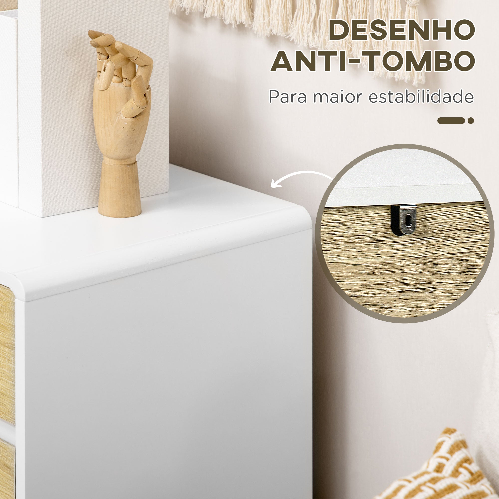 Cómoda de Madeira com 4 Gavetas Branca e Carvalho 80x40x79,5cm