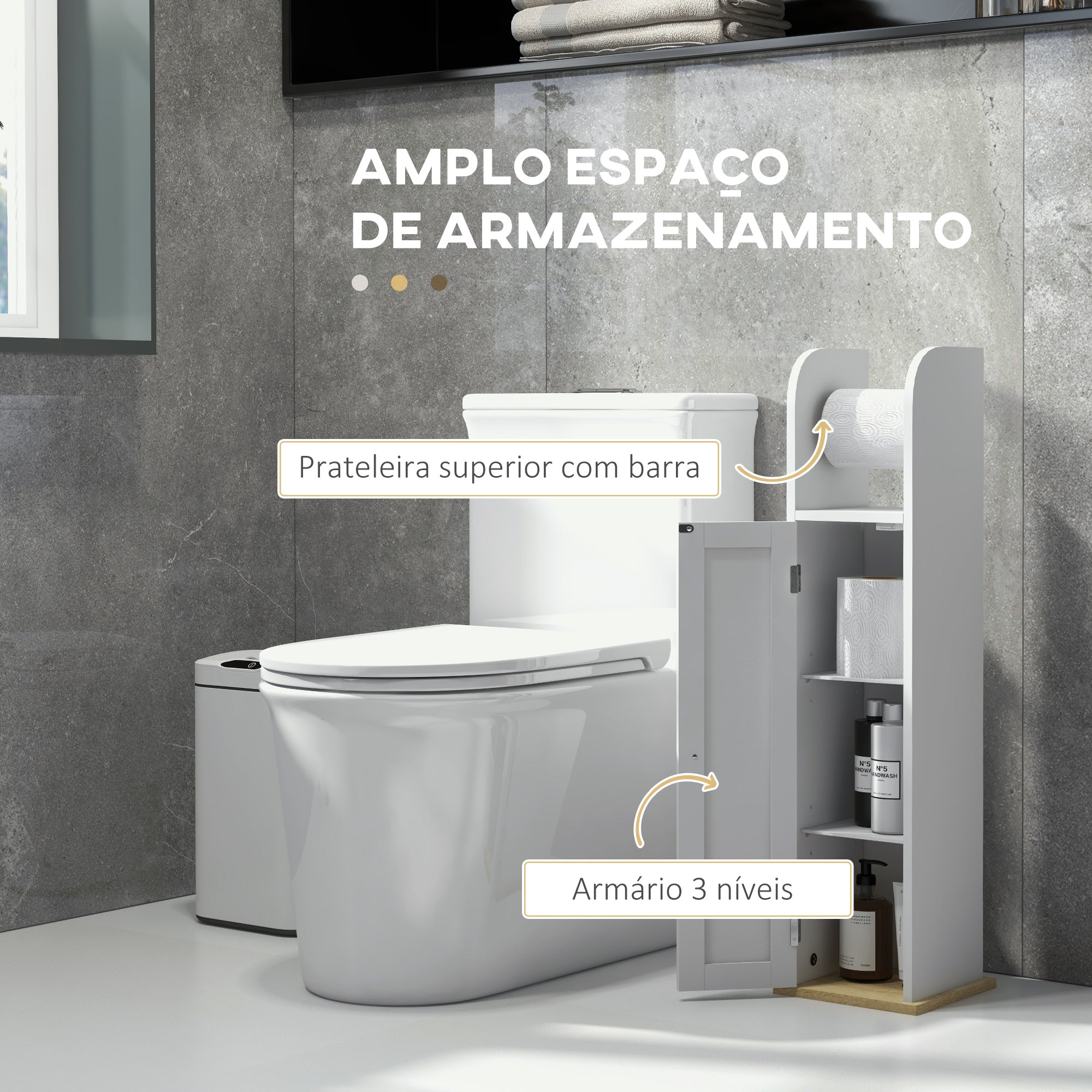 Armário Casa de Banho Compacto Branco 20x20x80 cm - Prateleiras Ajustáveis