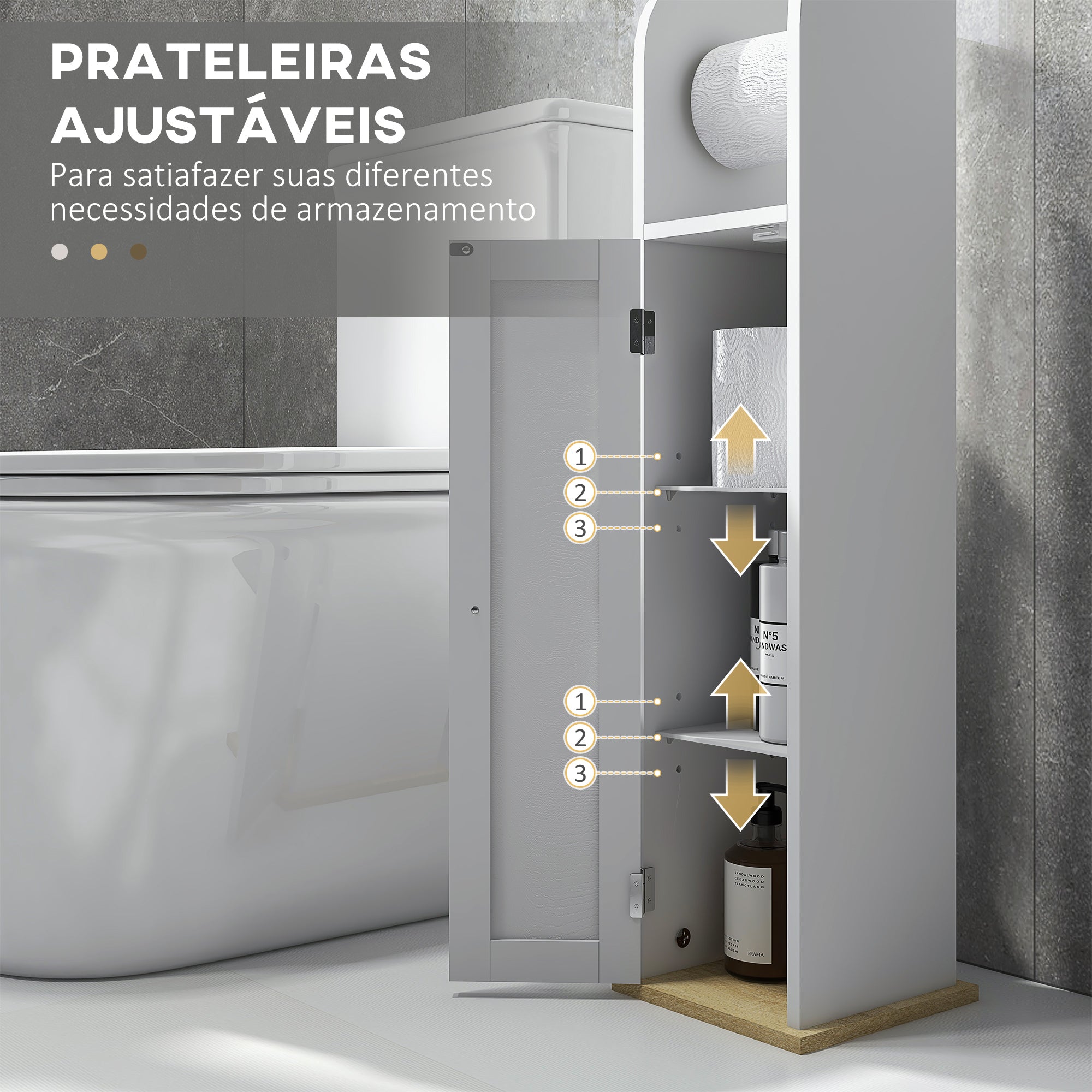 Armário Casa de Banho Compacto Branco 20x20x80 cm - Prateleiras Ajustáveis