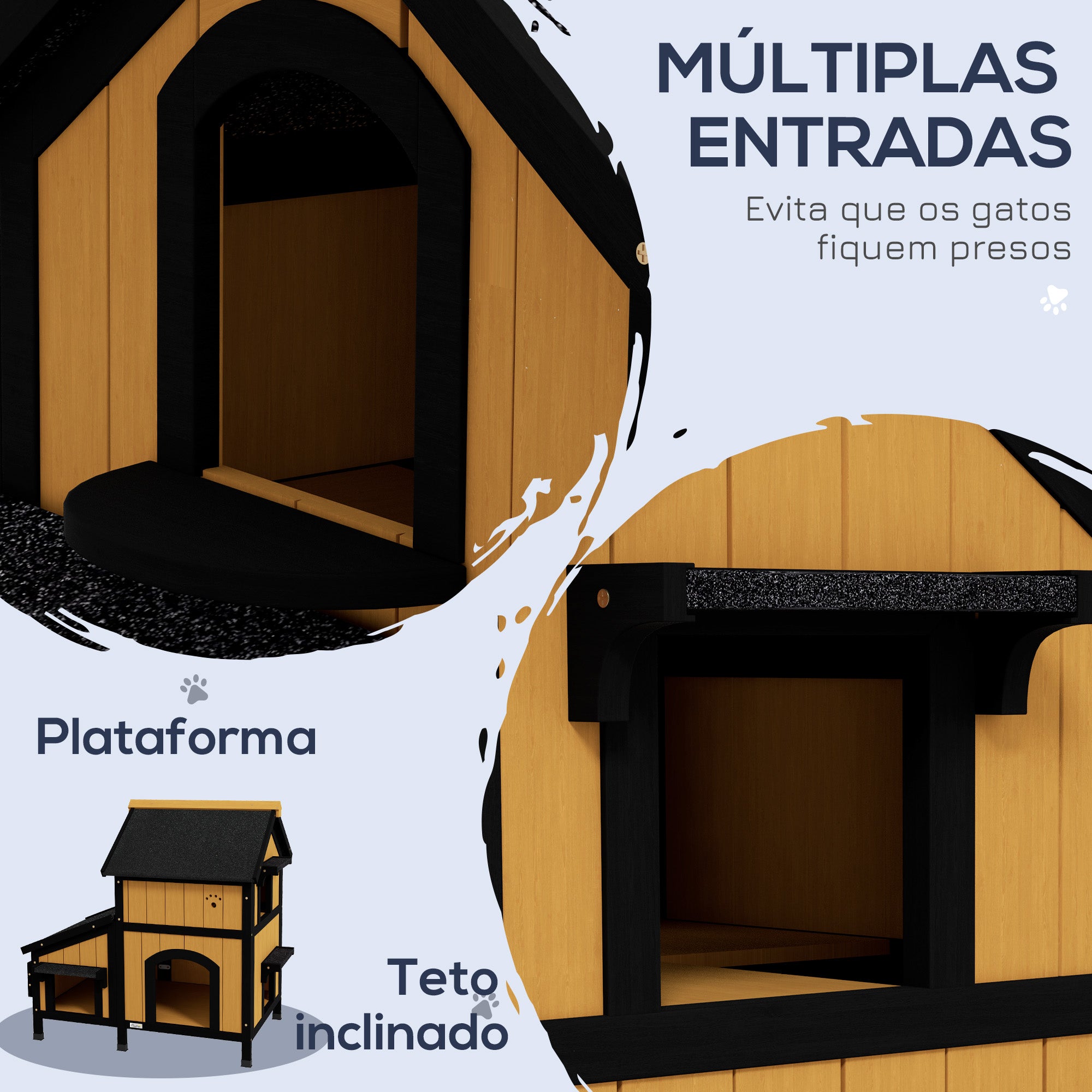 Casa para Gatos de Madeira – 96x65x85,5 cm – Preto – Madeira