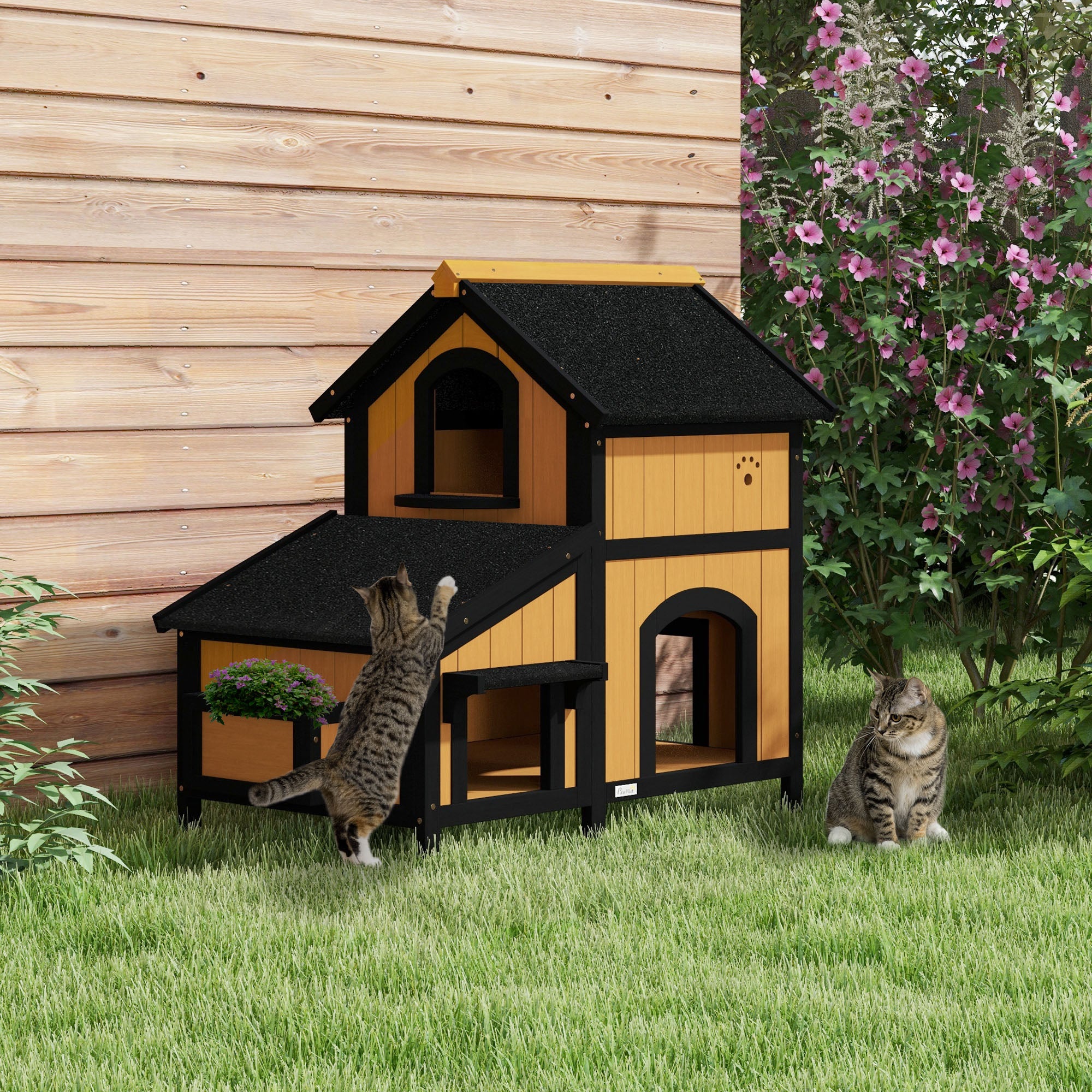 Casa para Gatos de Madeira – 96x65x85,5 cm – Preto – Madeira