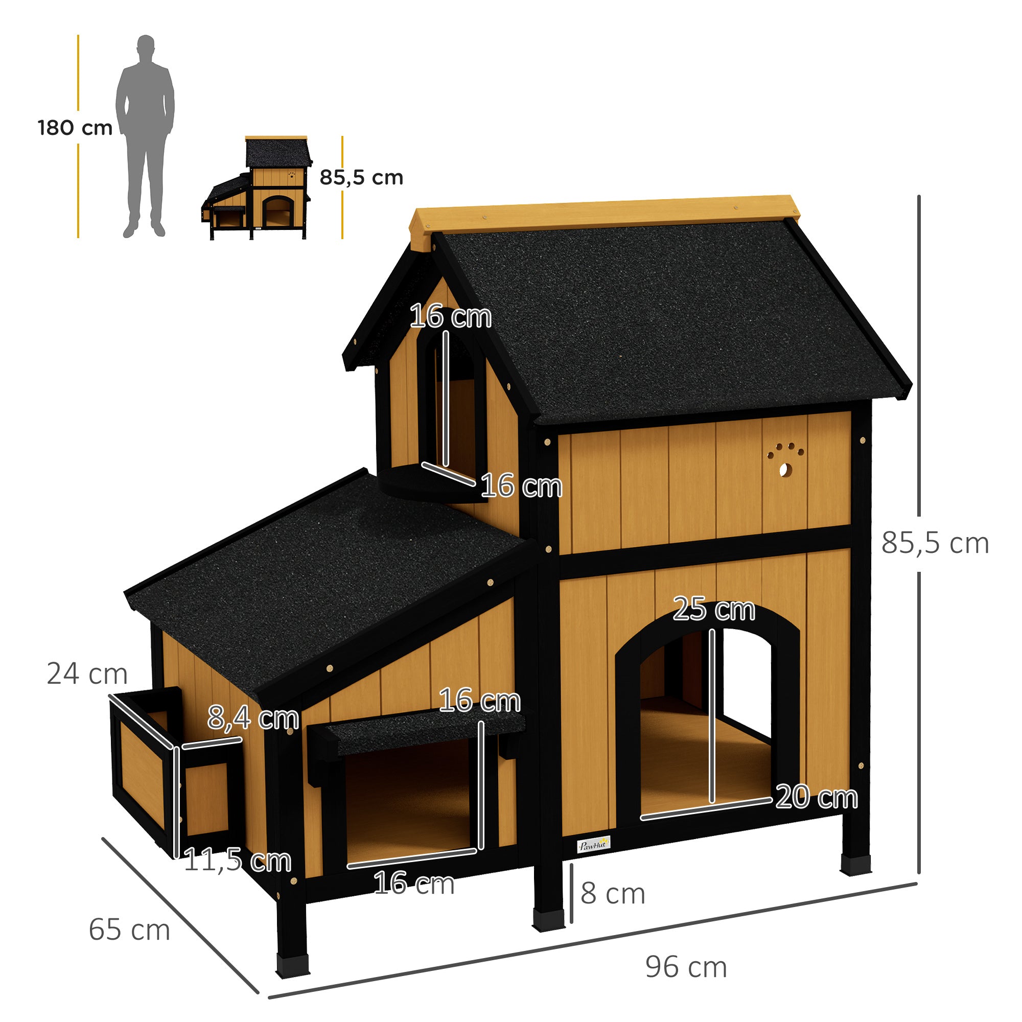 Casa para Gatos de Madeira – 96x65x85,5 cm – Preto – Madeira