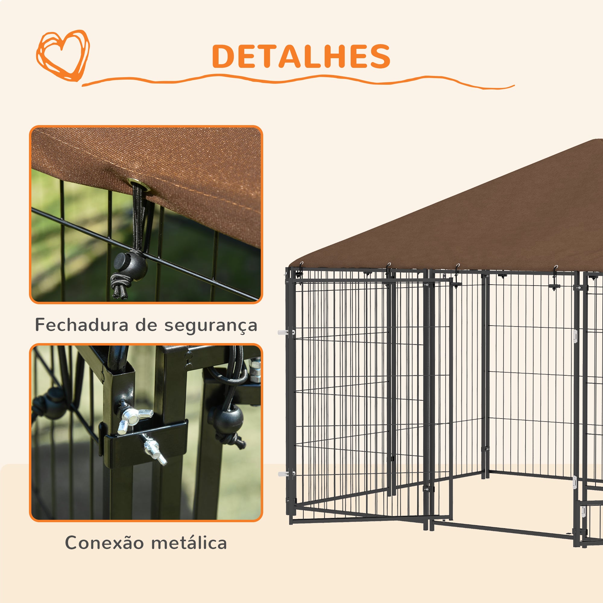 Parque para Cães com Toldo 211x141x151 cm - Marrom