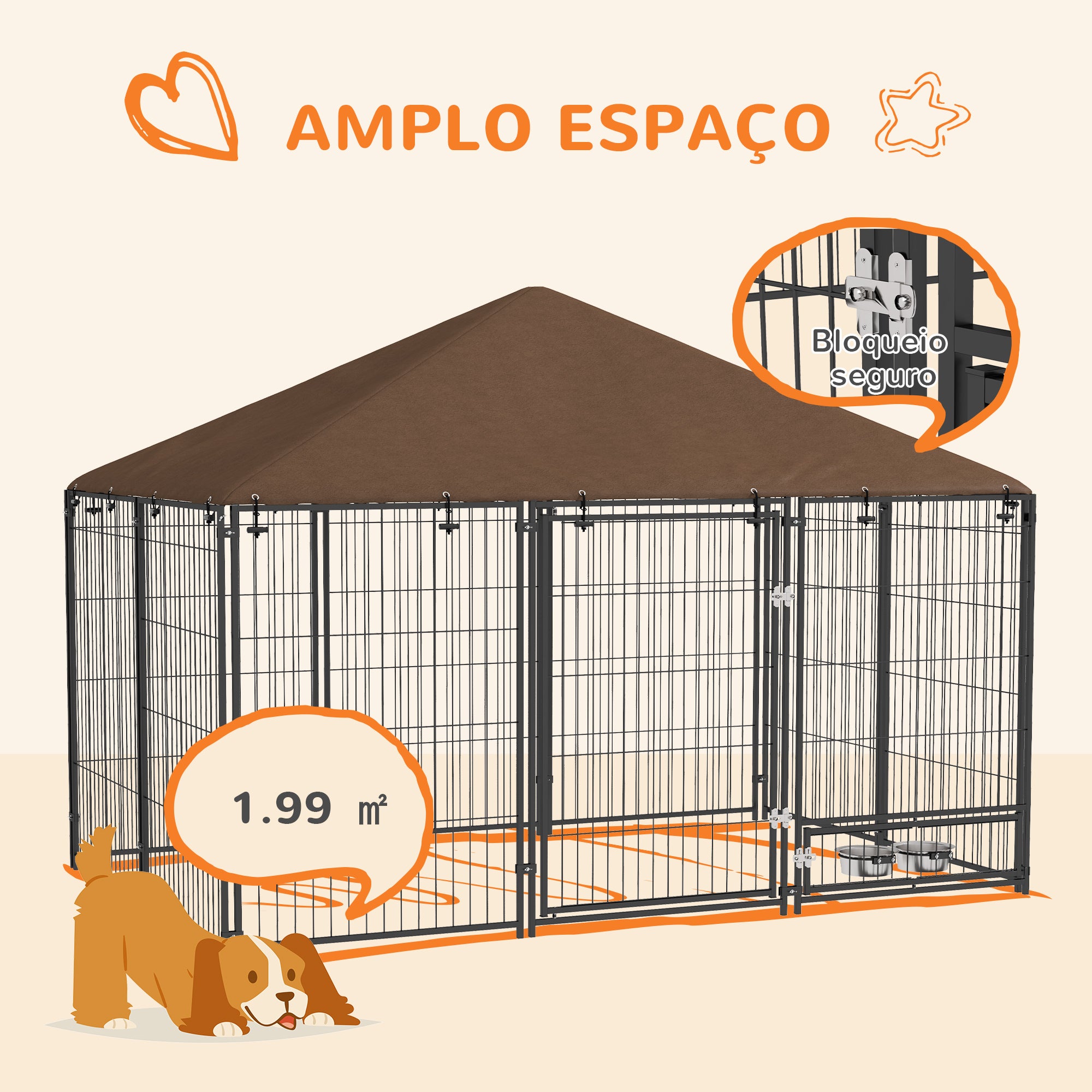 Parque para Cães com Toldo 211x141x151 cm - Marrom