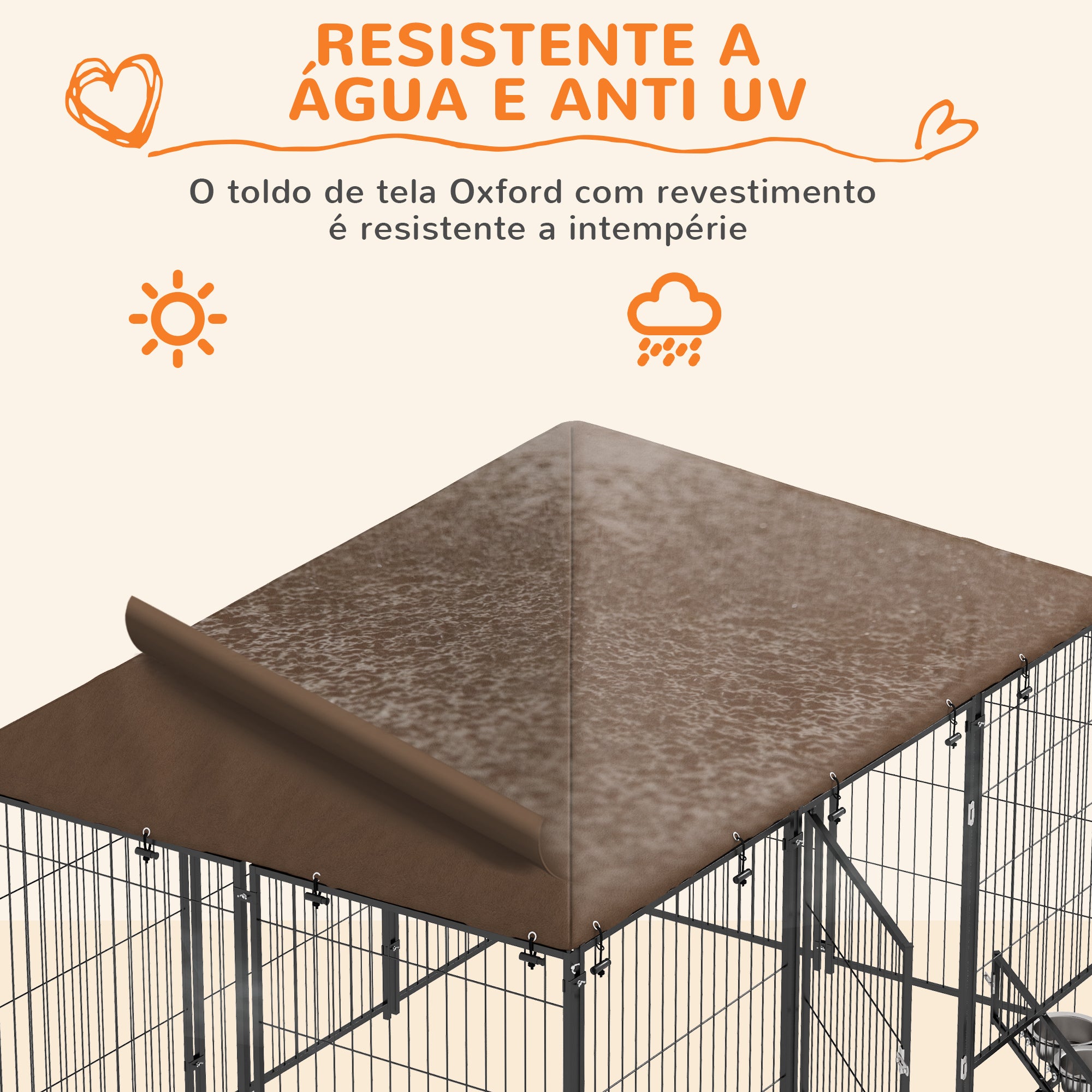 Parque para Cães com Toldo 211x141x151 cm - Marrom