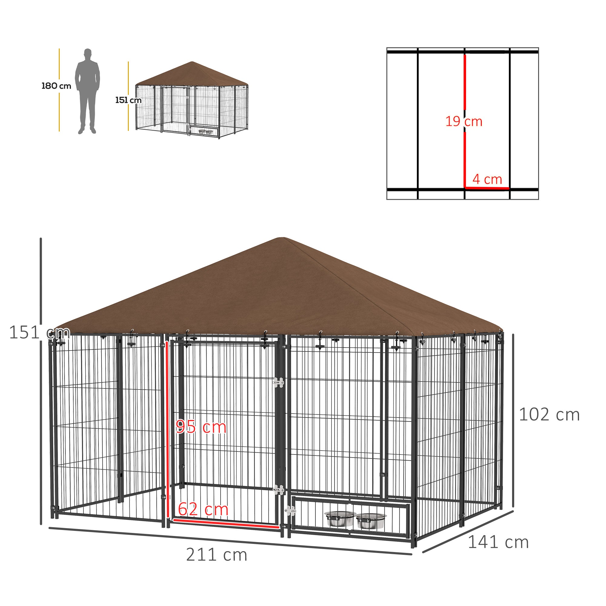 Parque para Cães com Toldo 211x141x151 cm - Marrom