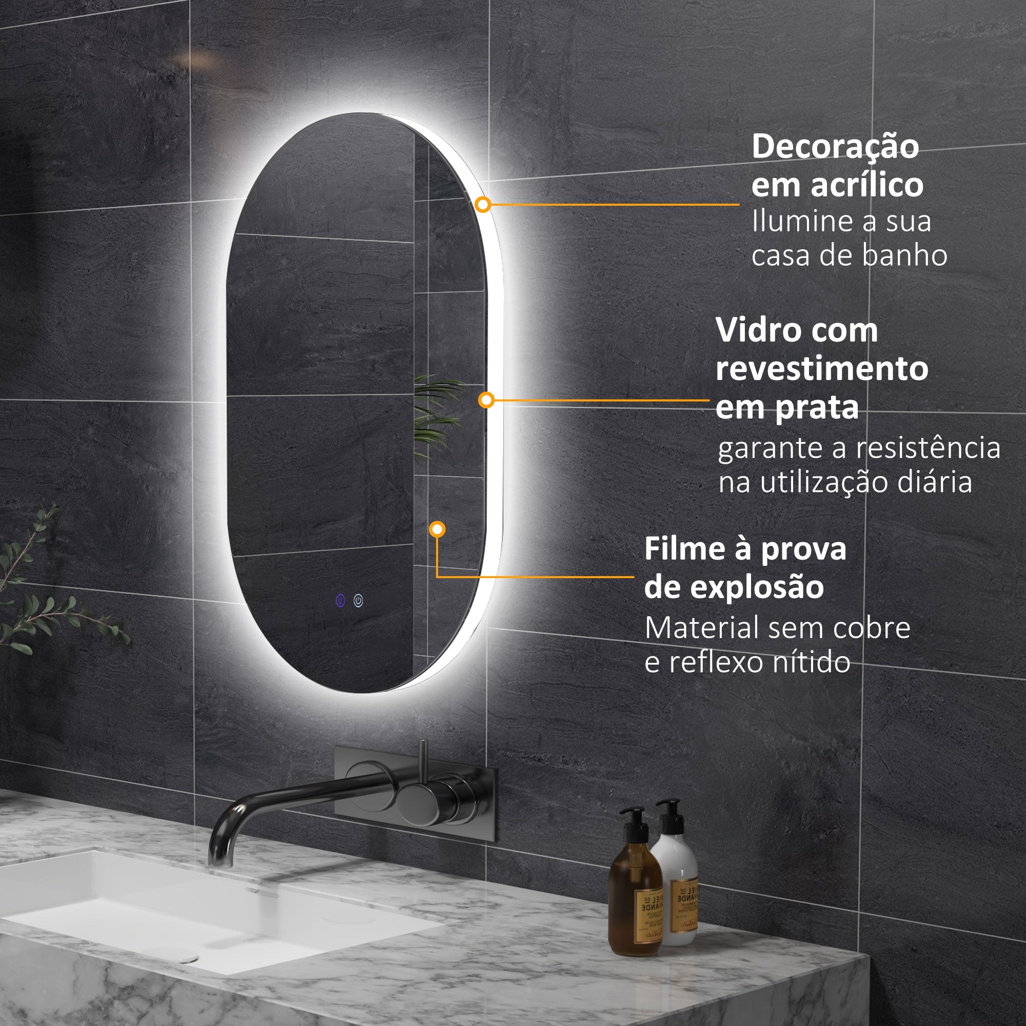 Espelho Casa de Banho LED 81x51 cm Prata - Iluminação Ajustável