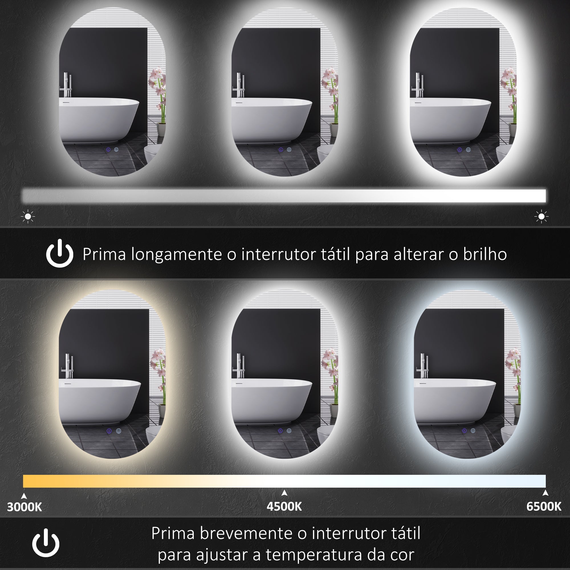 Espelho Casa de Banho LED 81x51 cm Prata - Iluminação Ajustável