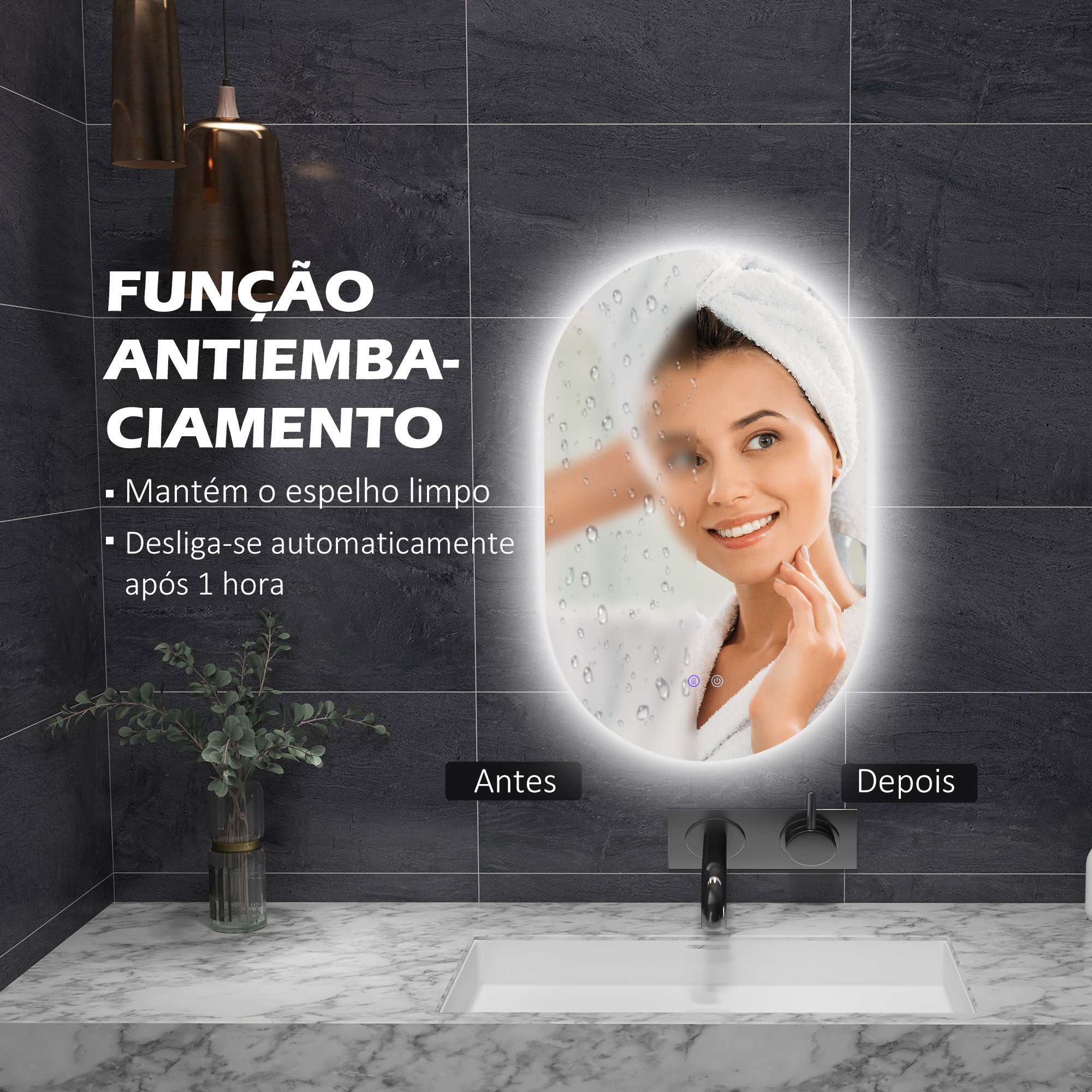 Espelho Casa de Banho LED 81x51 cm Prata - Iluminação Ajustável