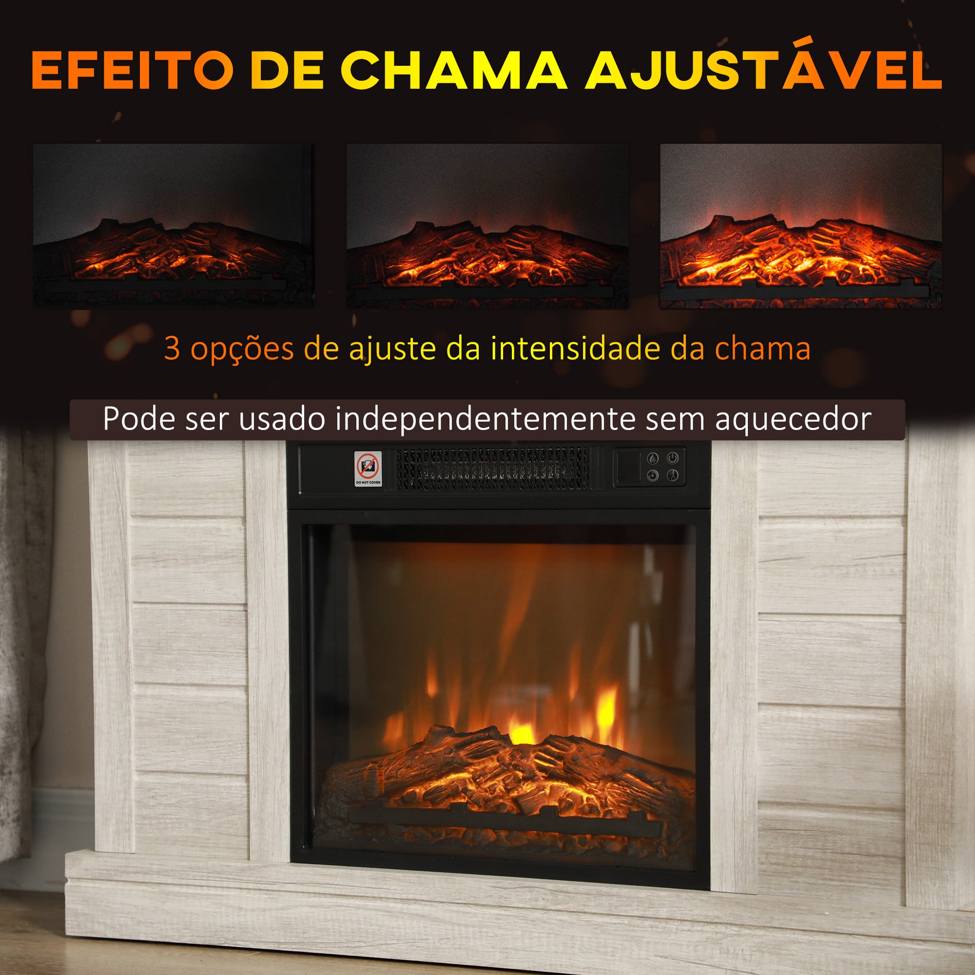 Lareira Elétrica Decorativa – 96,5x22x81,7 cm – Madeira Clara
