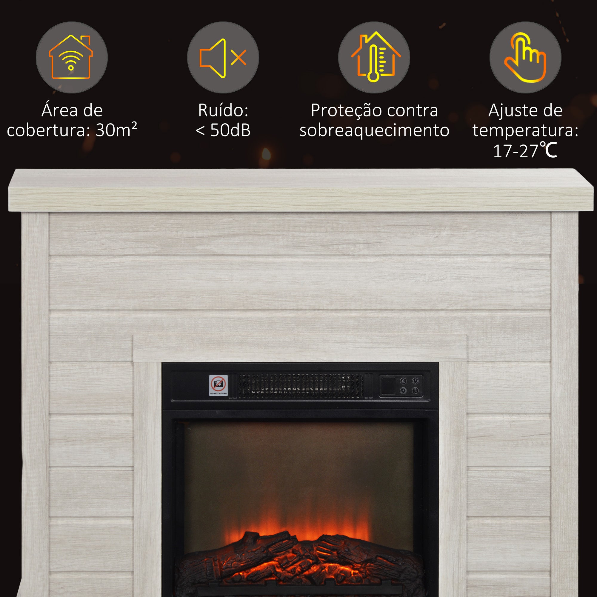 Lareira Elétrica Decorativa – 96,5x22x81,7 cm – Madeira Clara