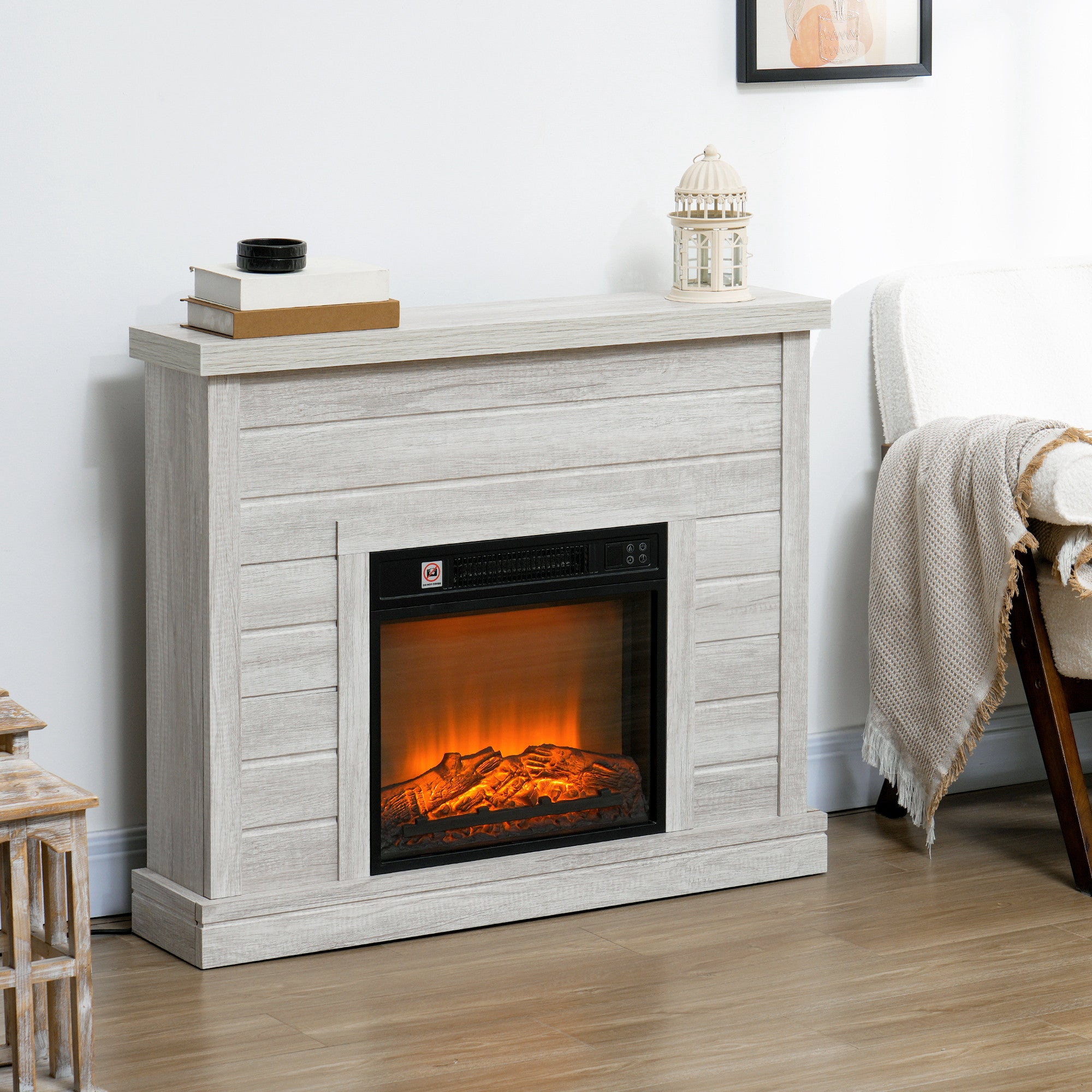 Lareira Elétrica Decorativa – 96,5x22x81,7 cm – Madeira Clara