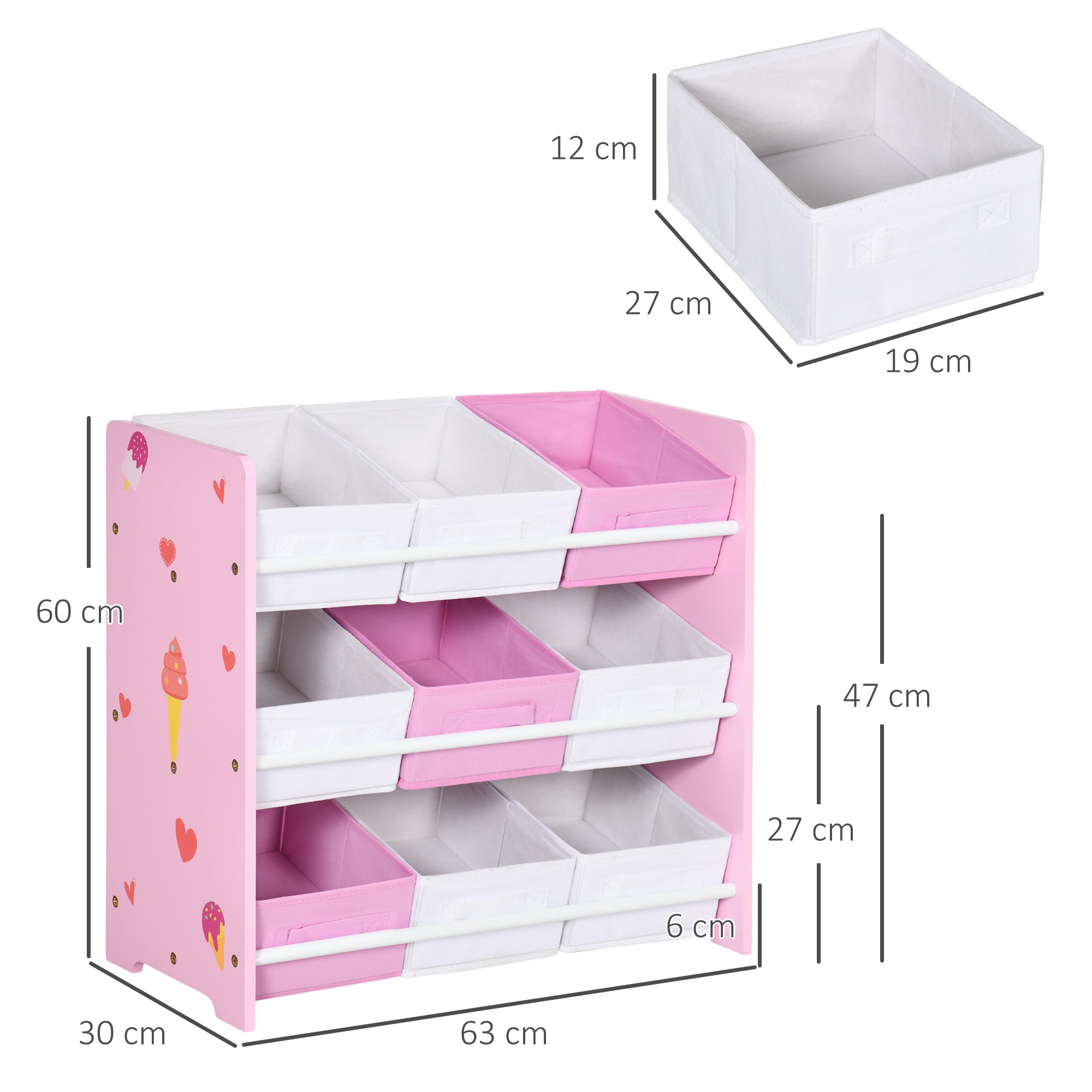 Estante de Brinquedos com 9 Caixas de Tecido Não Tecido Rosa 63x30x60 cm
