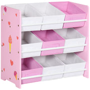 Estante de Brinquedos com 9 Caixas de Tecido Não Tecido Rosa 63x30x60 cm