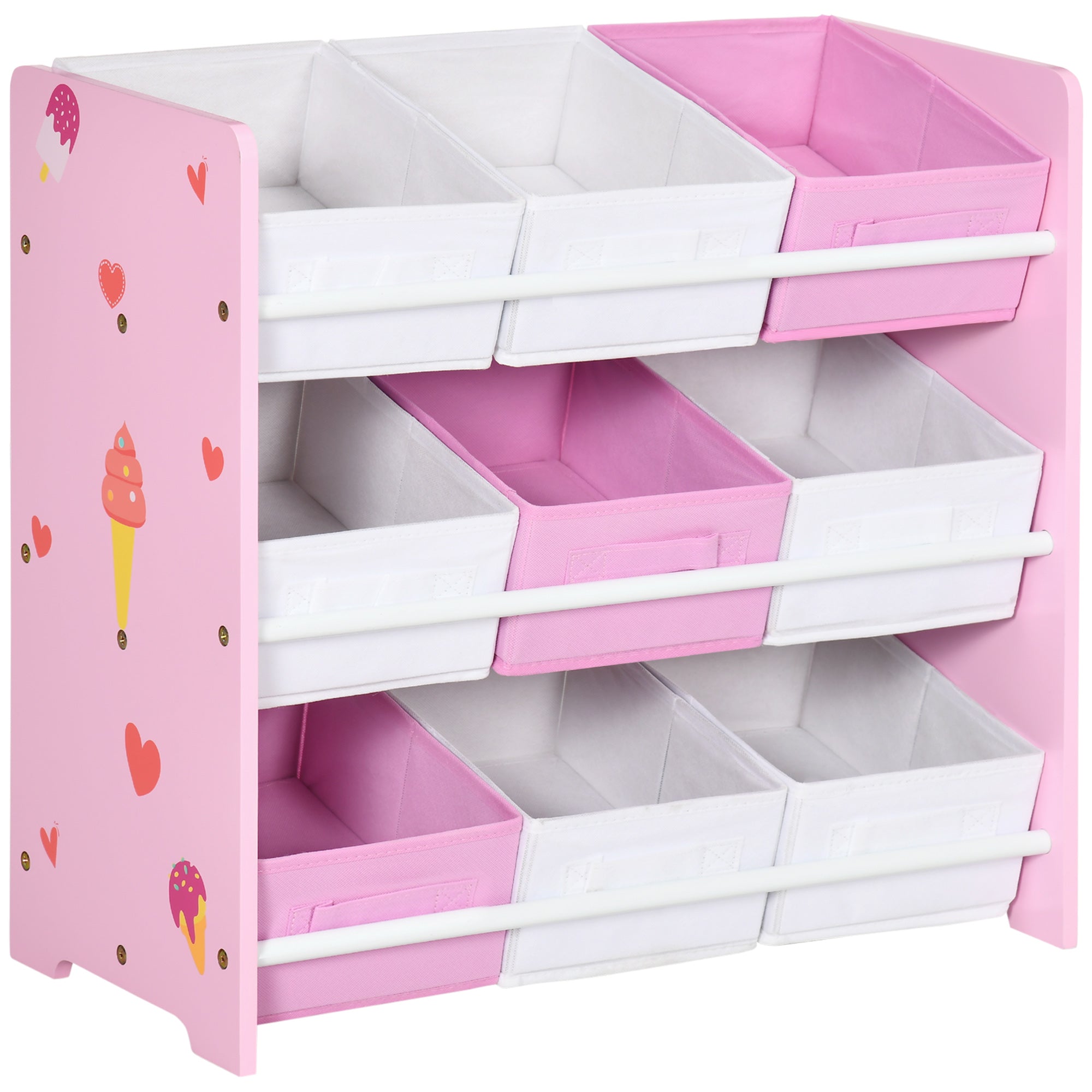 Estante de Brinquedos com 9 Caixas de Tecido Não Tecido Rosa 63x30x60 cm