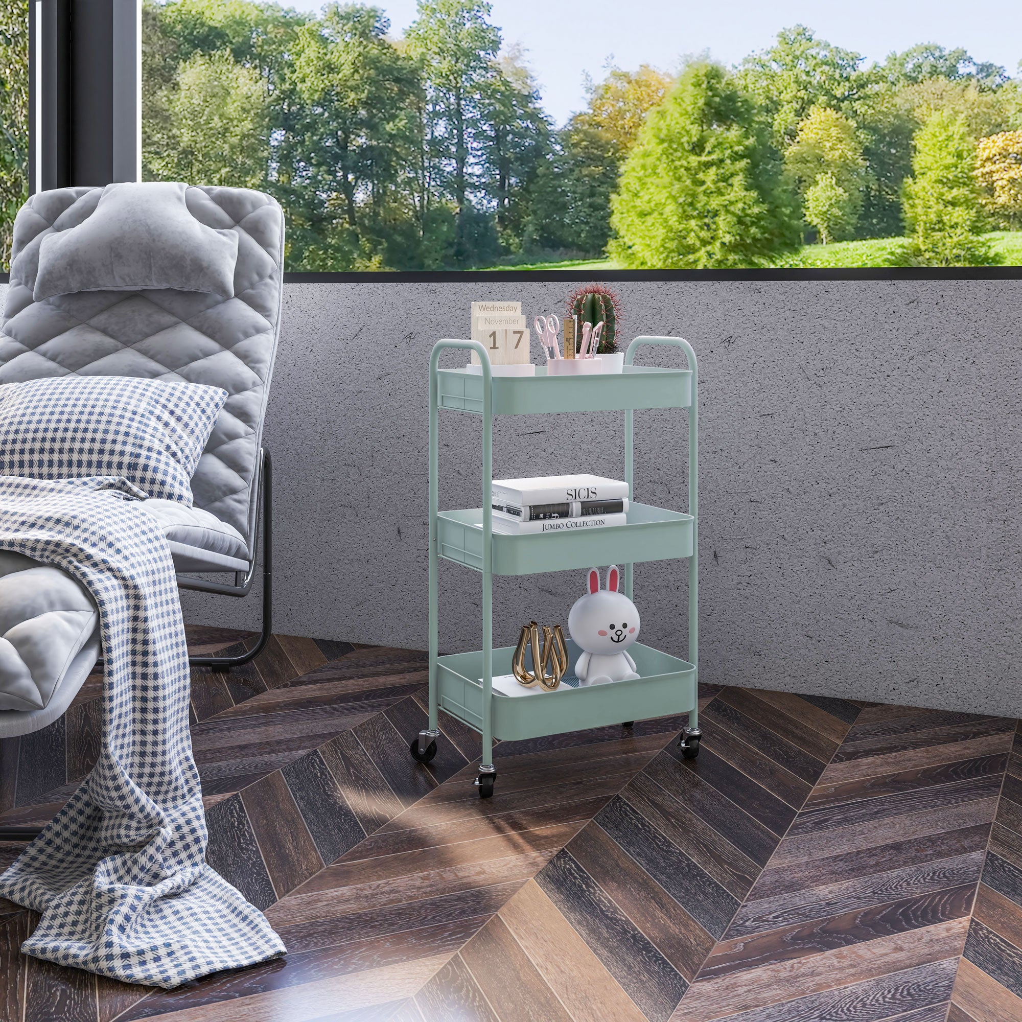 Carrinho Auxiliar de 3 Níveis Azul Claro 45x30.6x79 cm