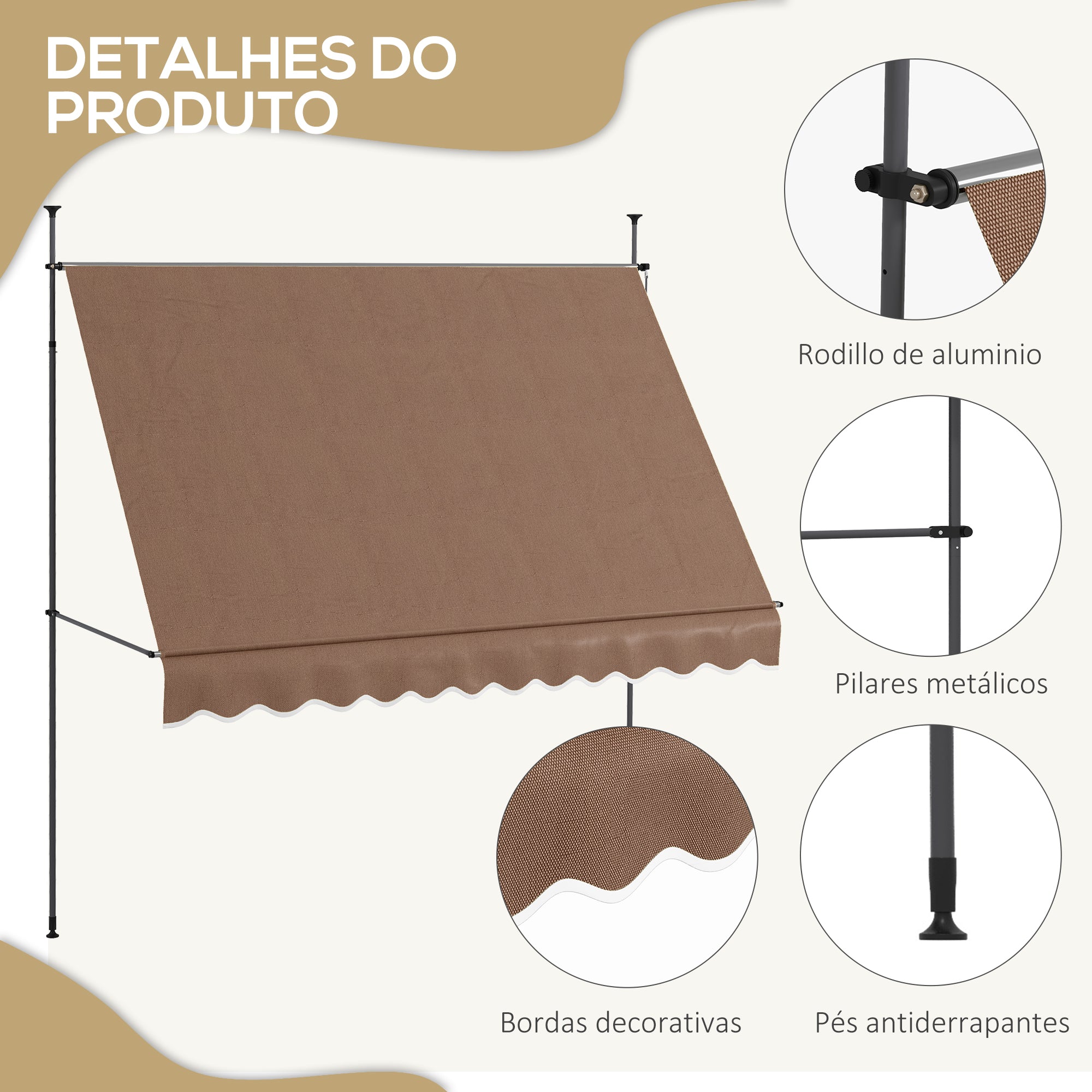 Toldo Retrátil Manual 300x120x210-300 cm Cor Marrom