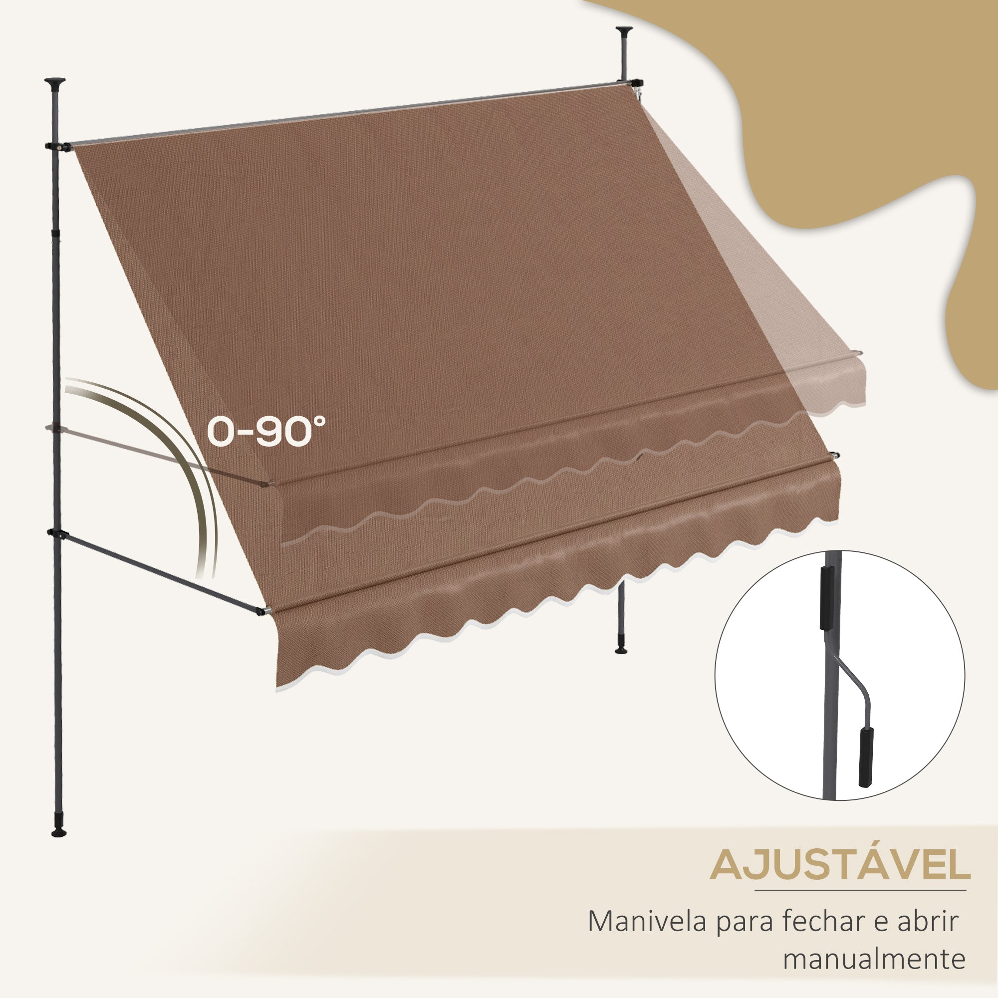 Toldo Retrátil Manual 300x120x210-300 cm Cor Marrom