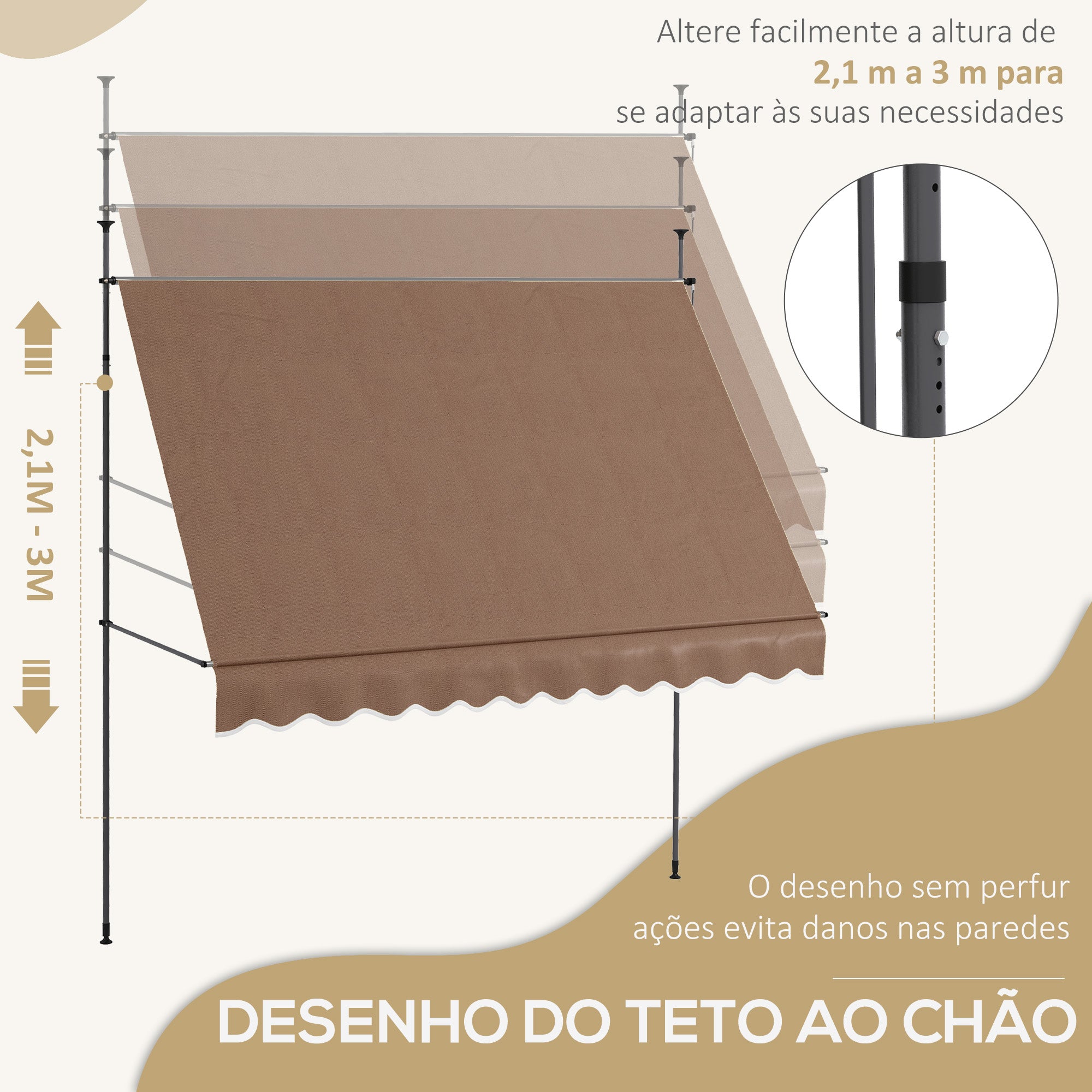 Toldo Retrátil Manual 300x120x210-300 cm Cor Marrom