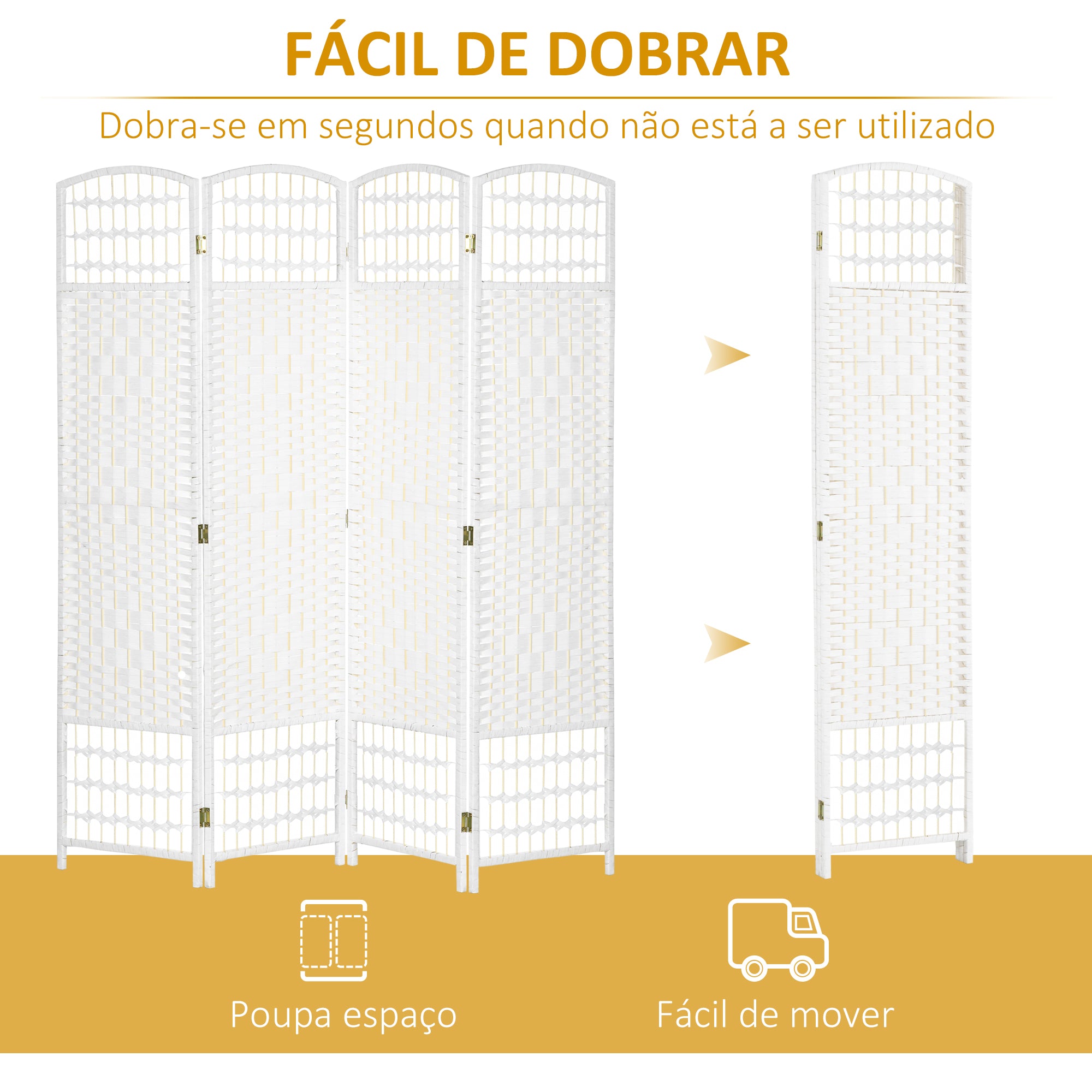 Biombo de 4 Painéis Branco 160x170 cm - Separador de Ambientes Elegante
