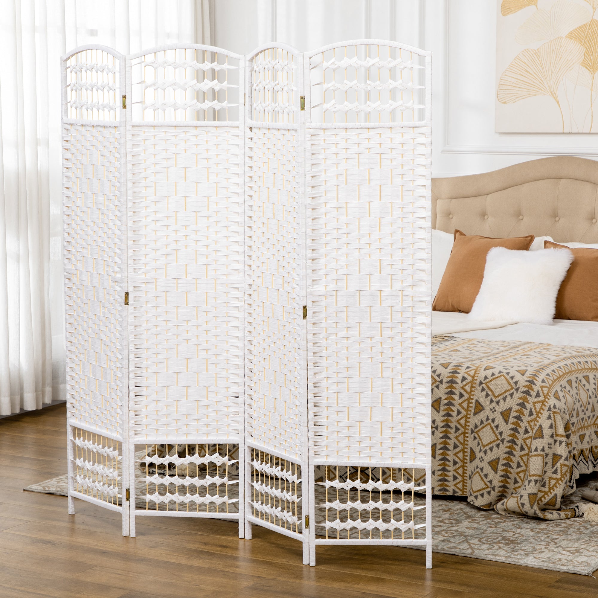 Biombo de 4 Painéis Branco 160x170 cm - Separador de Ambientes Elegante