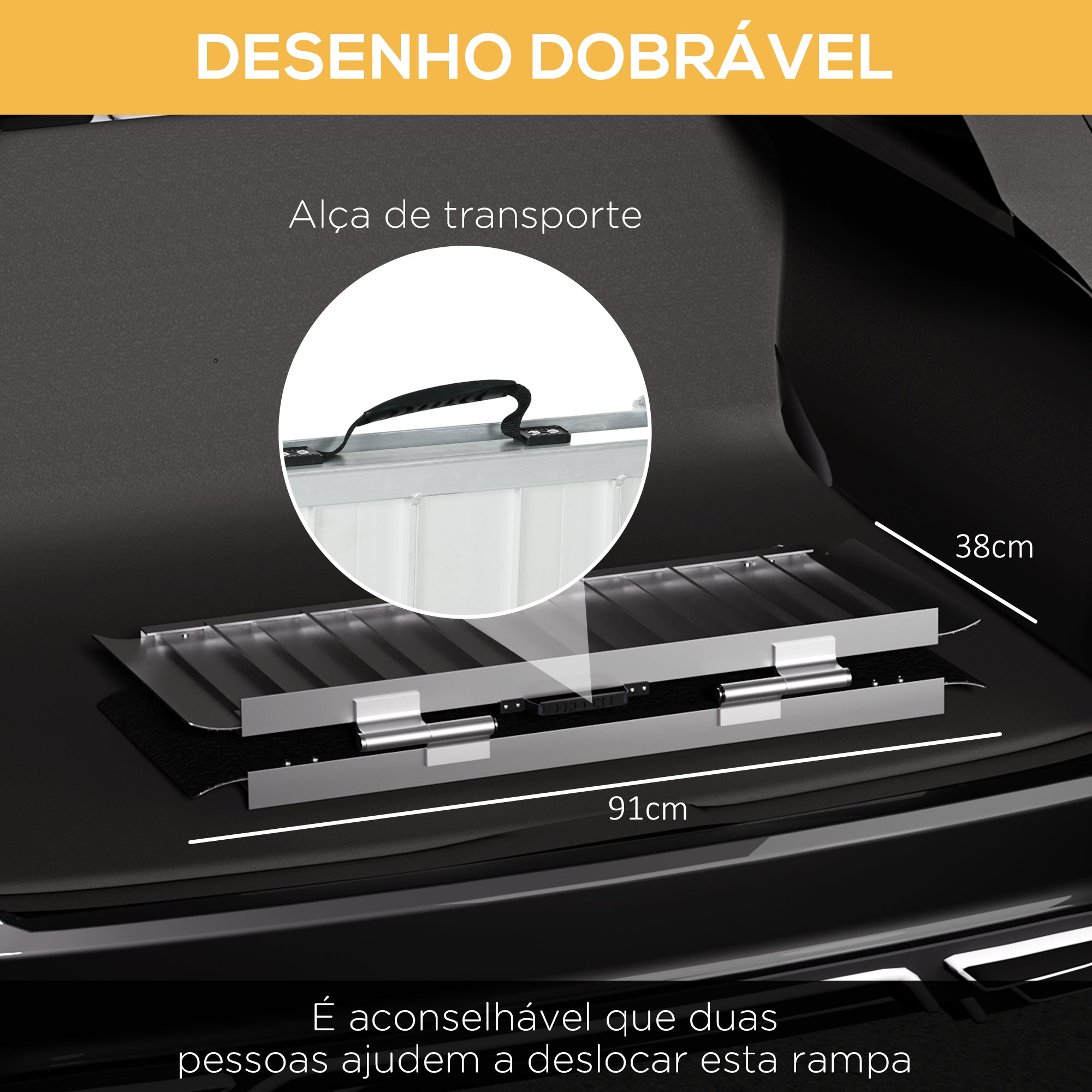 Rampa para Cadeira de Rodas – 91x73,6x5,1 cm – Preto – Alumínio