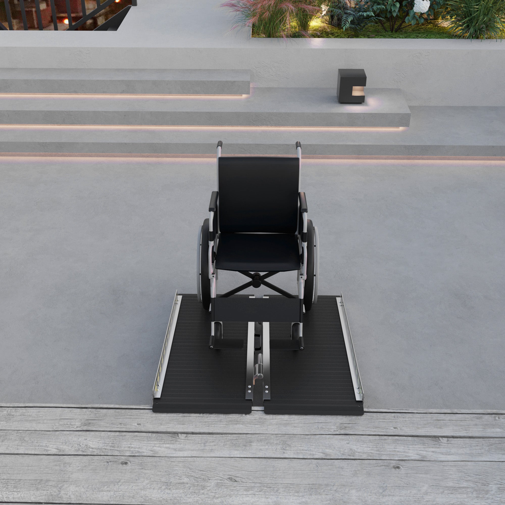 Rampa para Cadeira de Rodas – 91x73,6x5,1 cm – Preto – Alumínio