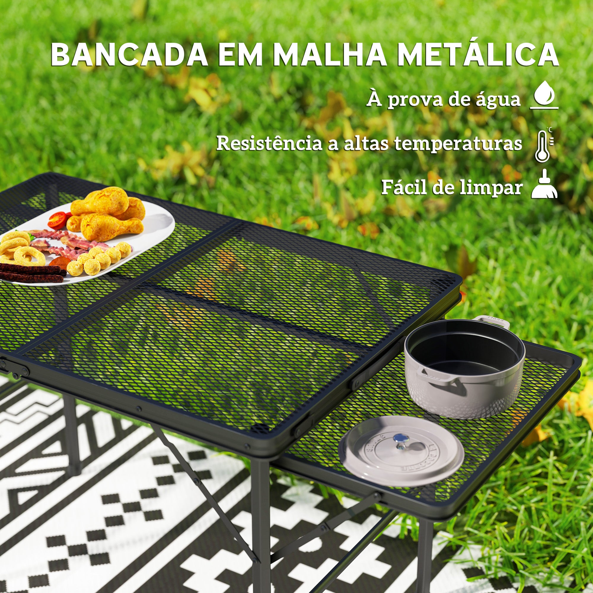 Mesa Dobrável de Campismo Alumínio 137x62x57-67 cm Preto