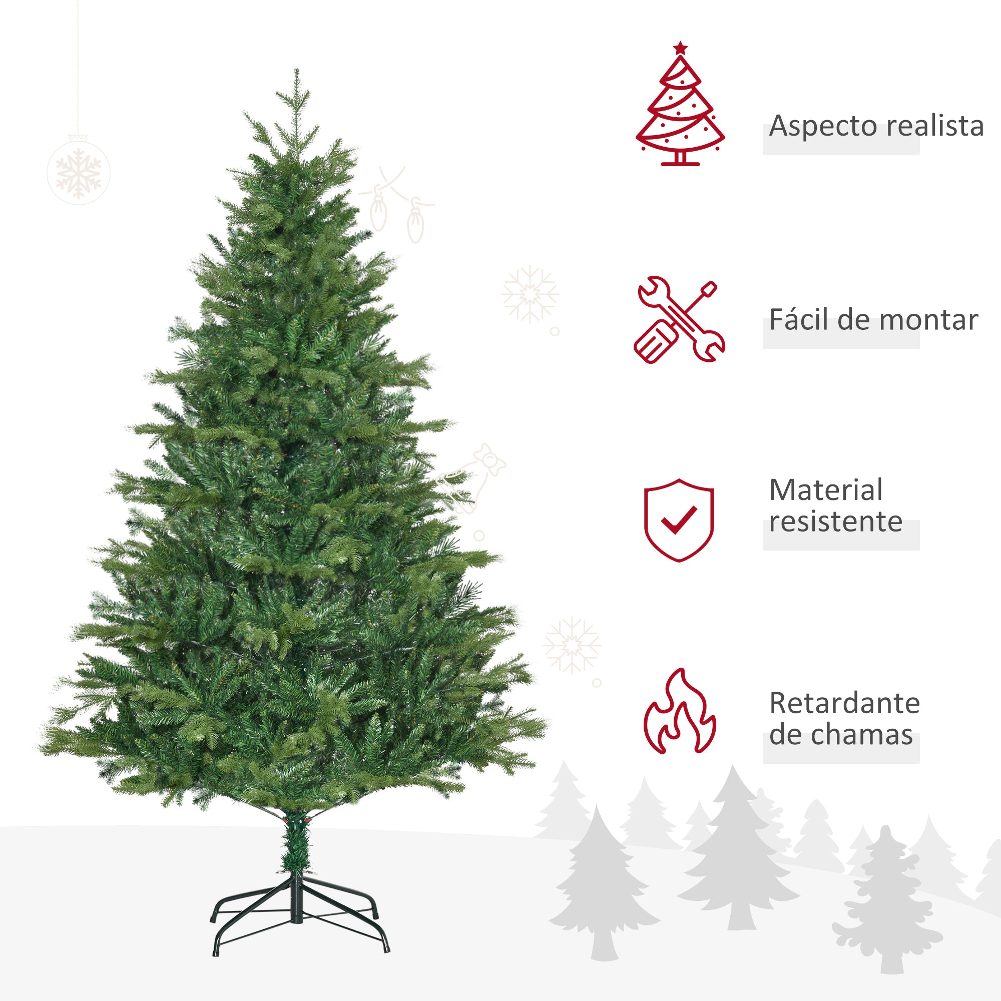 Árvore de Natal Artificial – 180cm – Verde – PE, PVC, metal