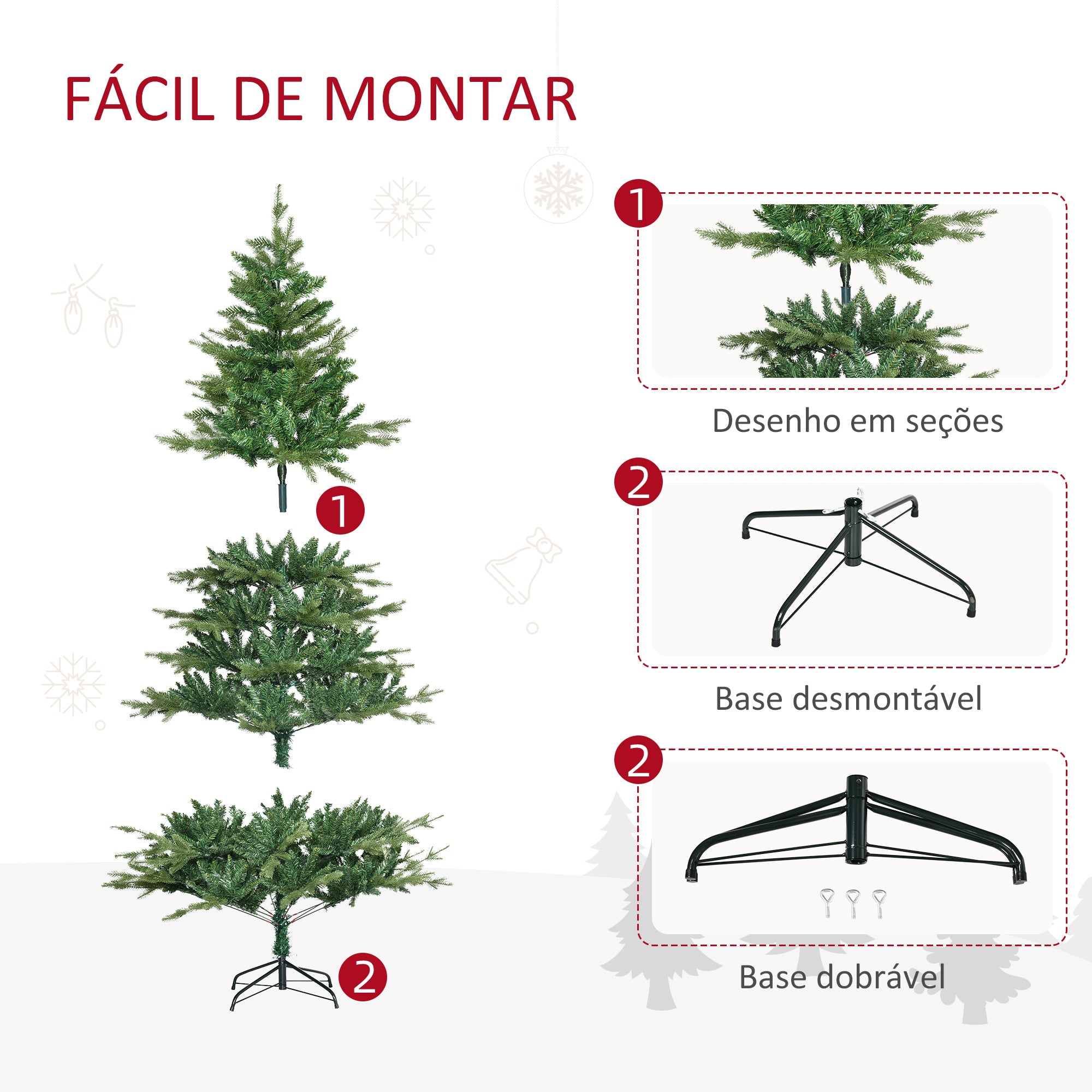 Árvore de Natal Artificial – 180cm – Verde – PE, PVC, metal