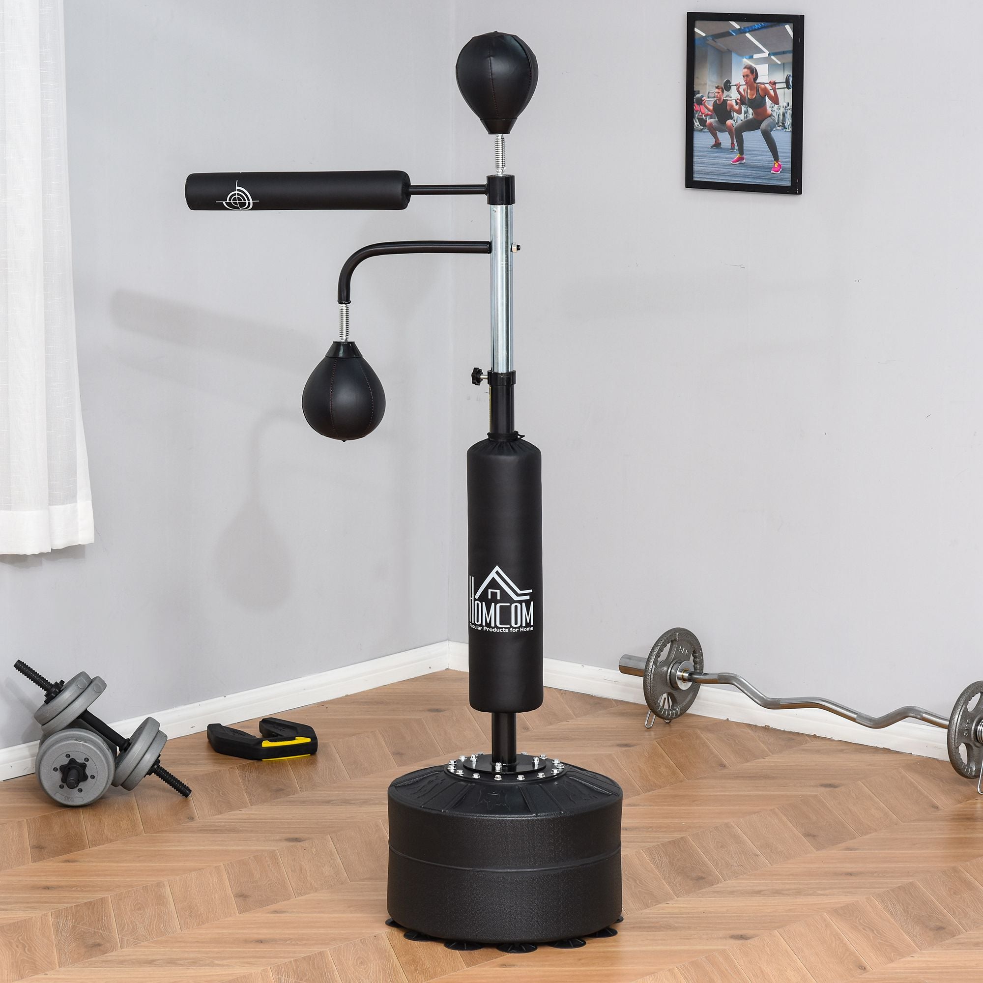 Punching Ball de Boxe com Altura Ajustável 88x50x230 cm - Cor Preto - Aço, Couro PU e PEAD