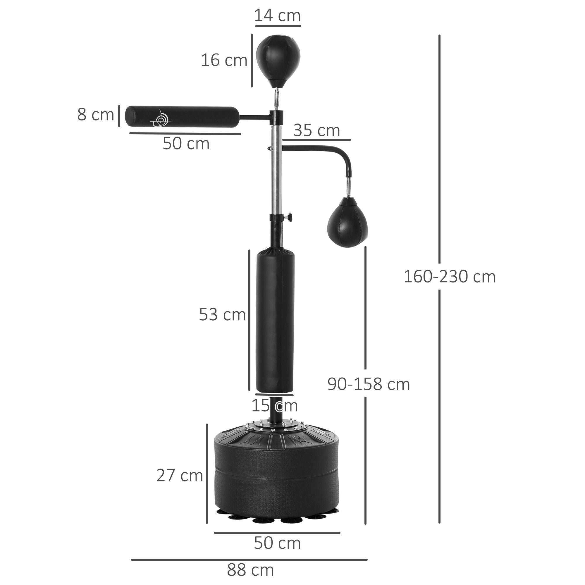 Punching Ball de Boxe com Altura Ajustável 88x50x230 cm - Cor Preto - Aço, Couro PU e PEAD