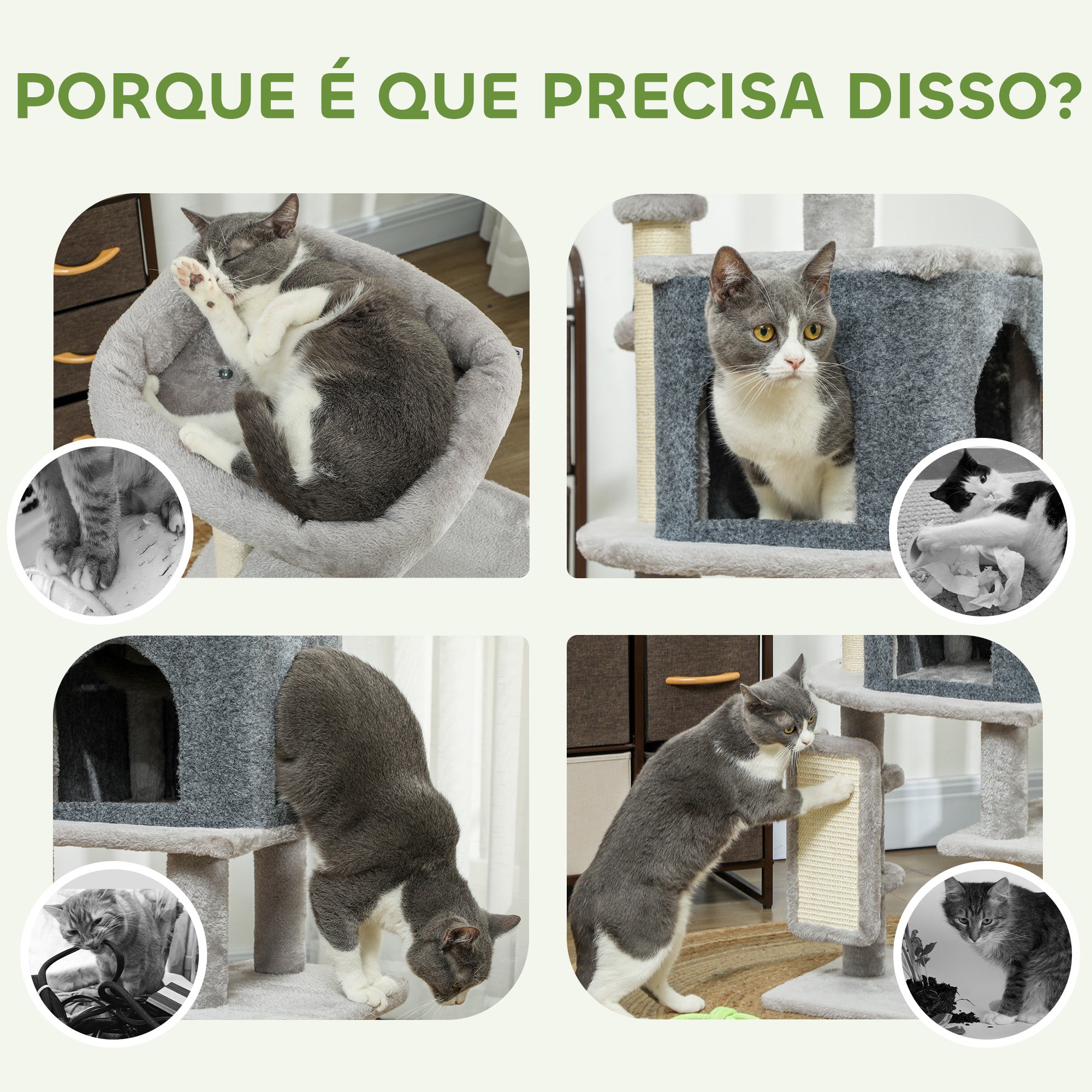 Arranhador para Gatos 44x34x104 cm Cinzento
