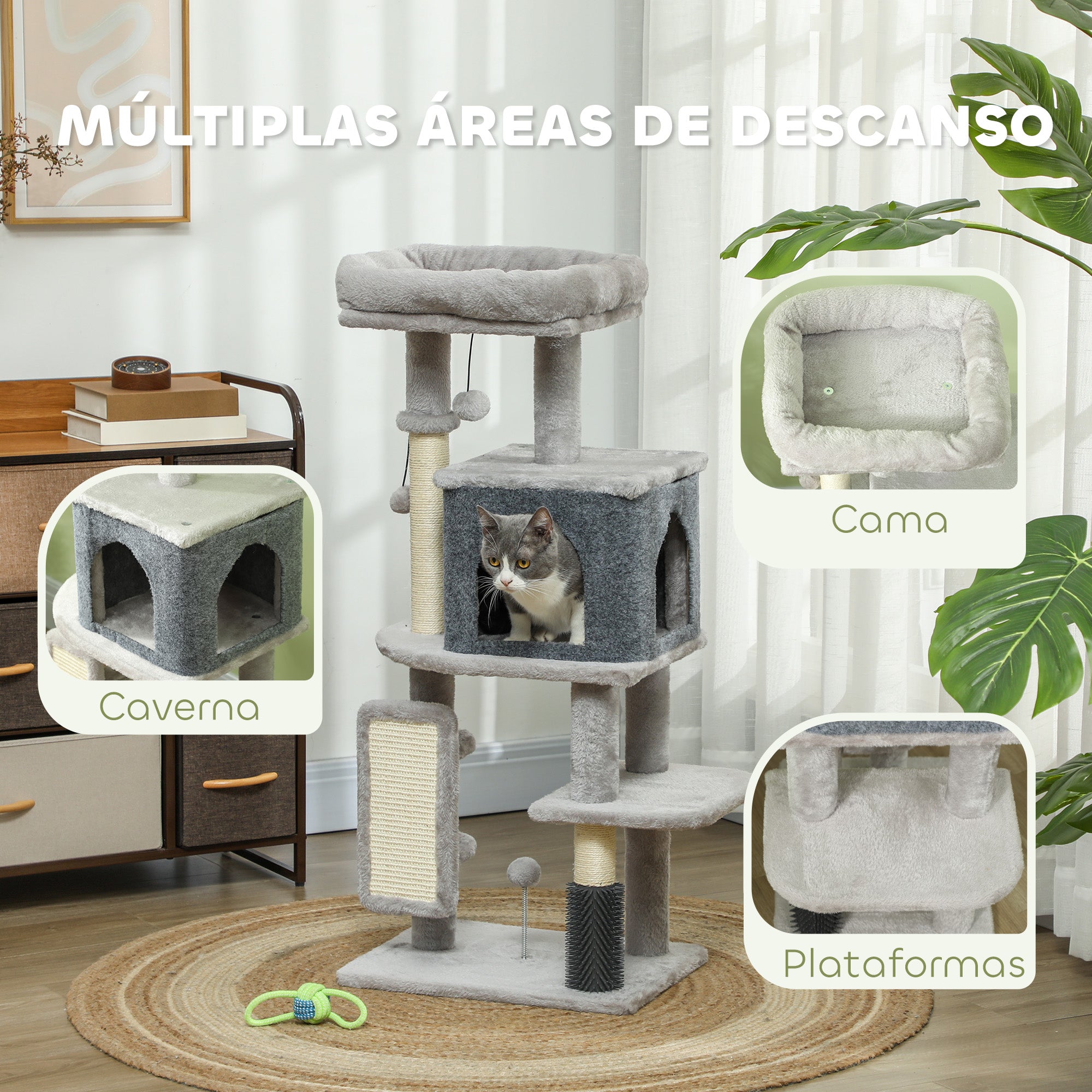 Arranhador para Gatos 44x34x104 cm Cinzento