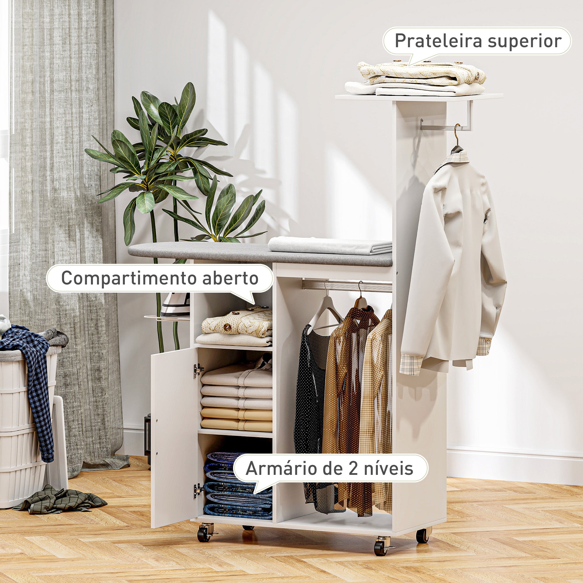 Estação de Passagem de Roupa Branca 127,5x43,5x153 cm