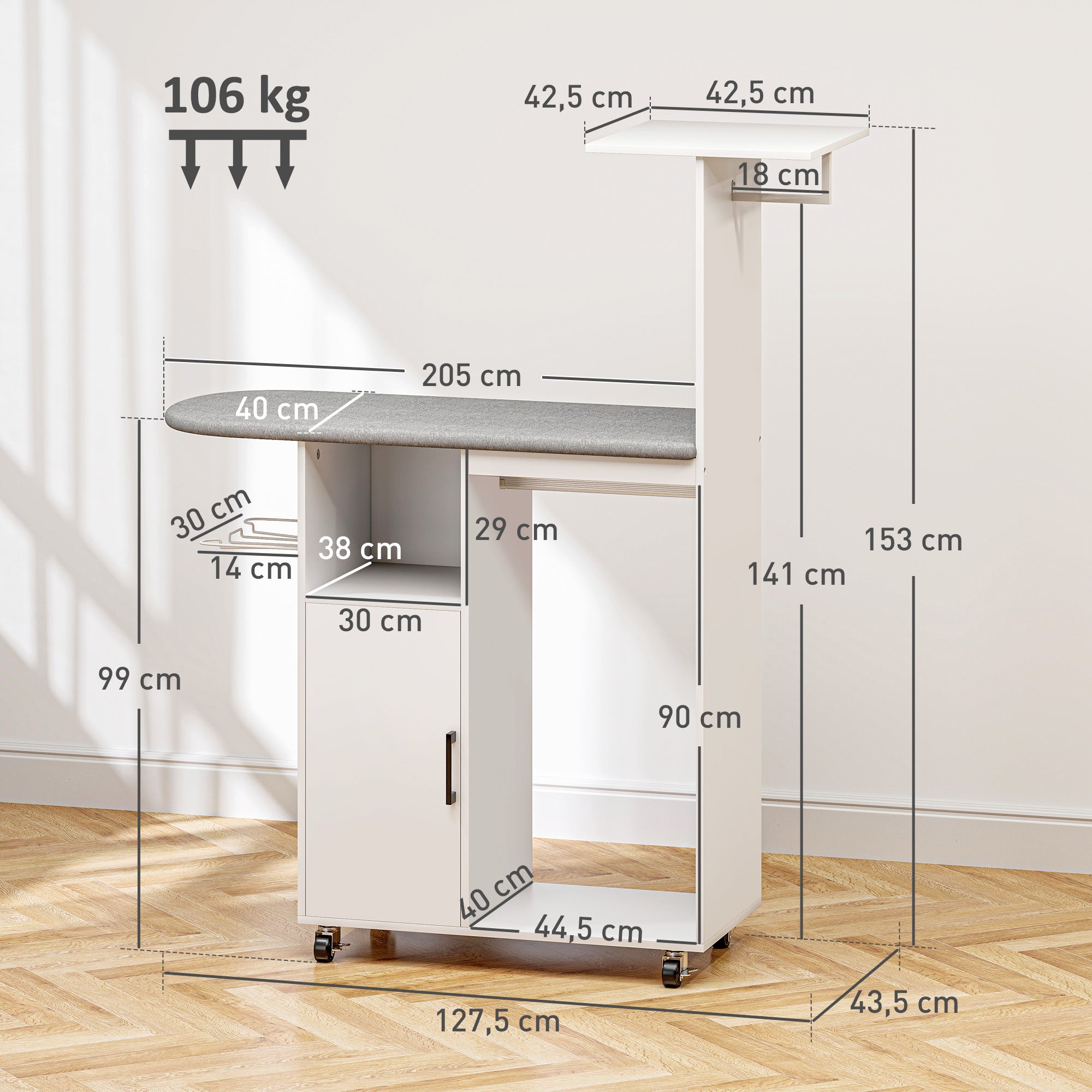 Estação de Passagem de Roupa Branca 127,5x43,5x153 cm