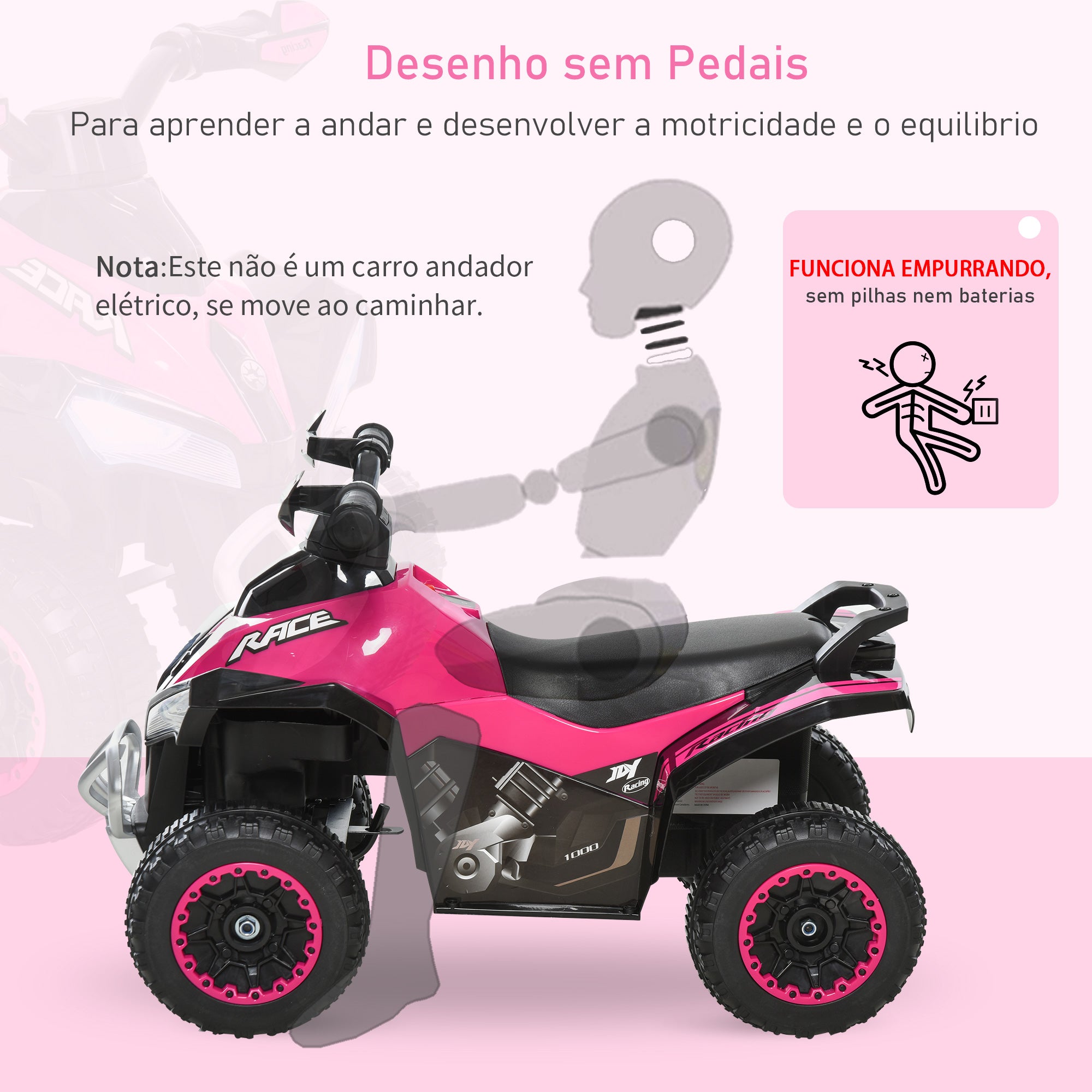 Quadriciclo Infantil Rosa 67,5x38x44 cm - Luzes e Música