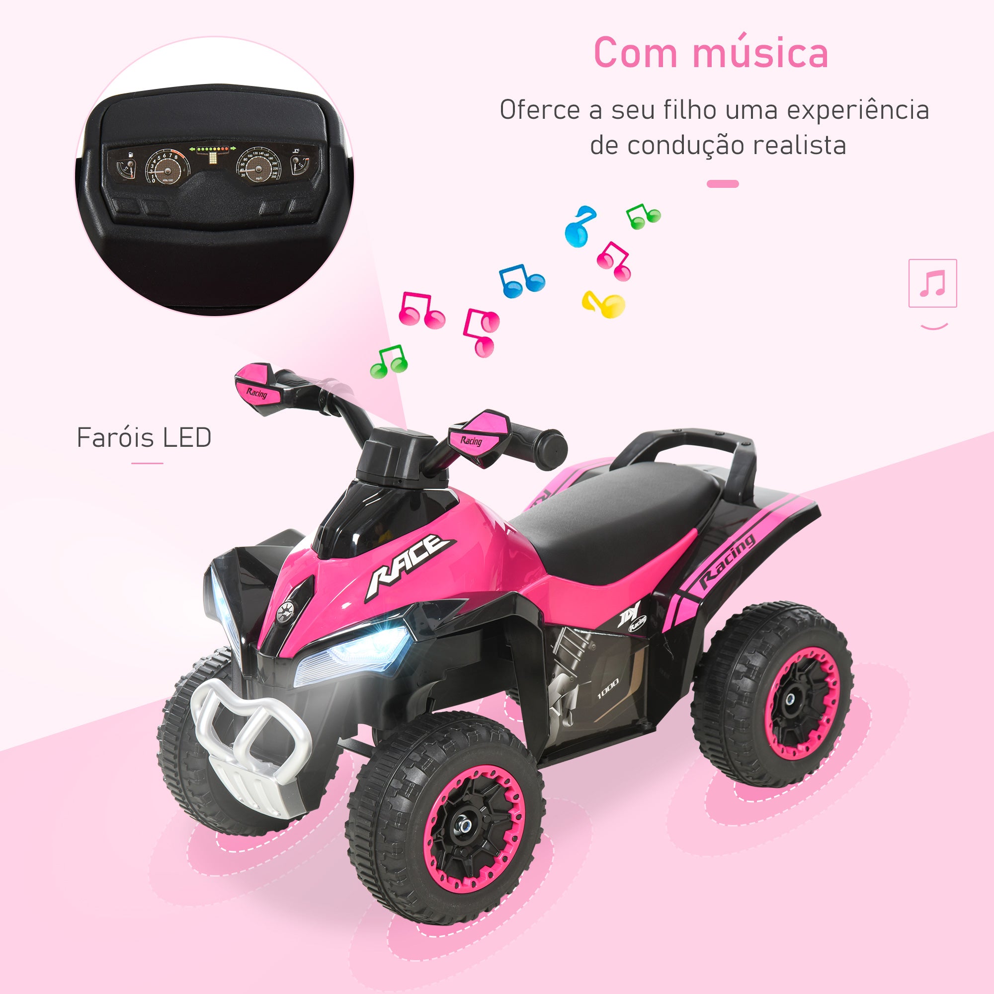 Quadriciclo Infantil Rosa 67,5x38x44 cm - Luzes e Música