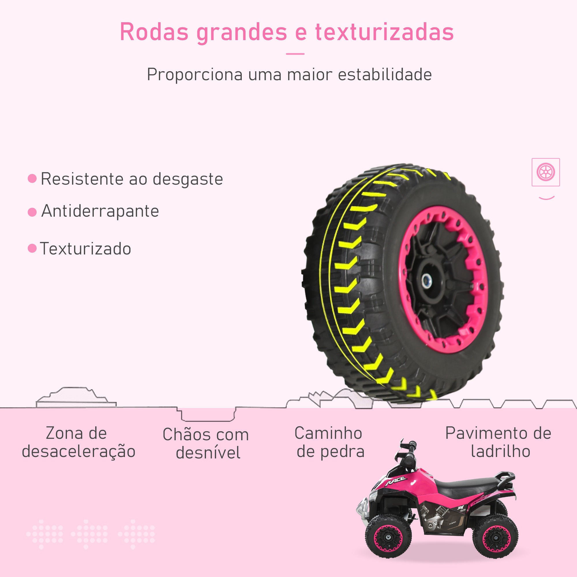 Quadriciclo Infantil Rosa 67,5x38x44 cm - Luzes e Música