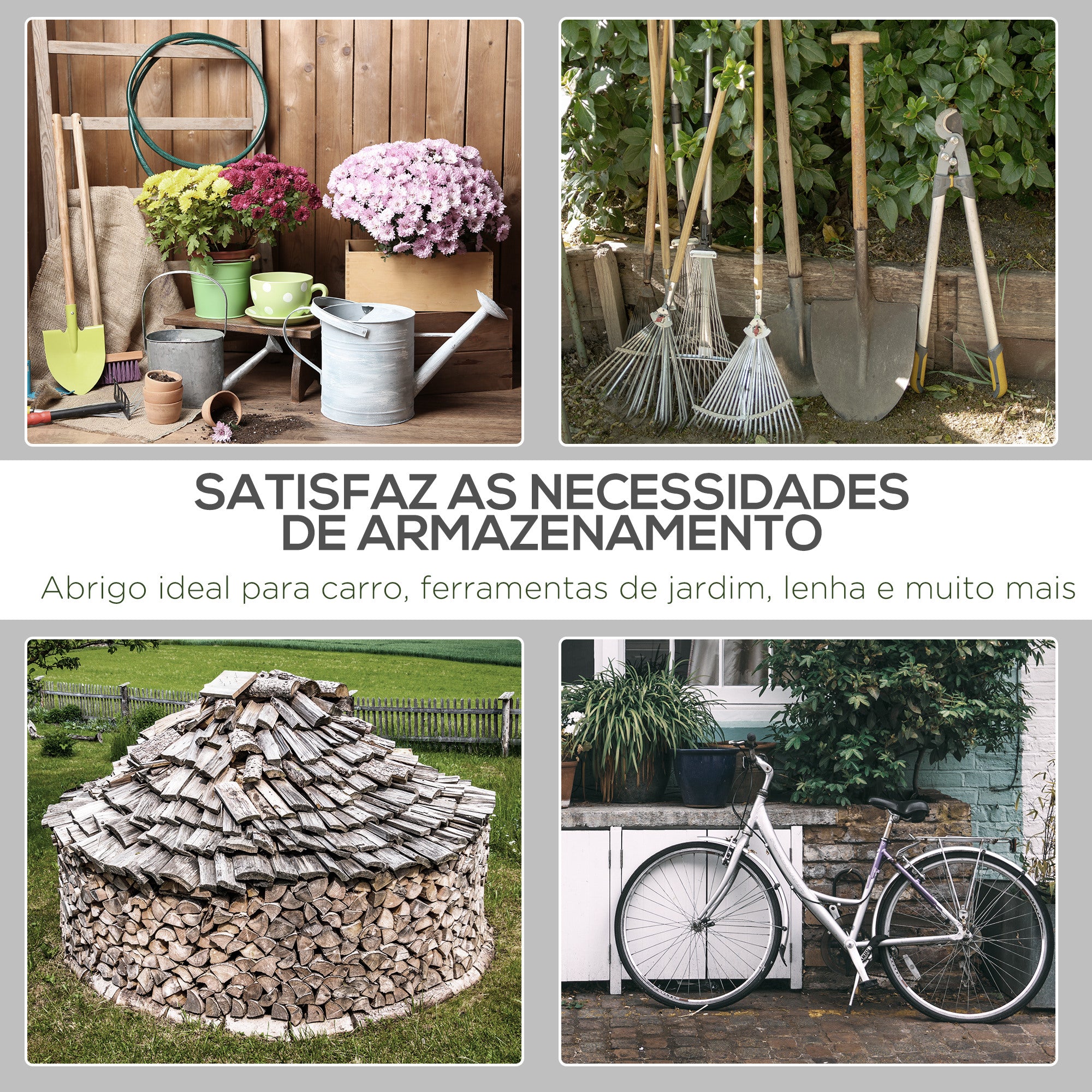 Abrigo de Exterior para Ferramentas e Bicicletas 280x240x240 cm - Cinzento