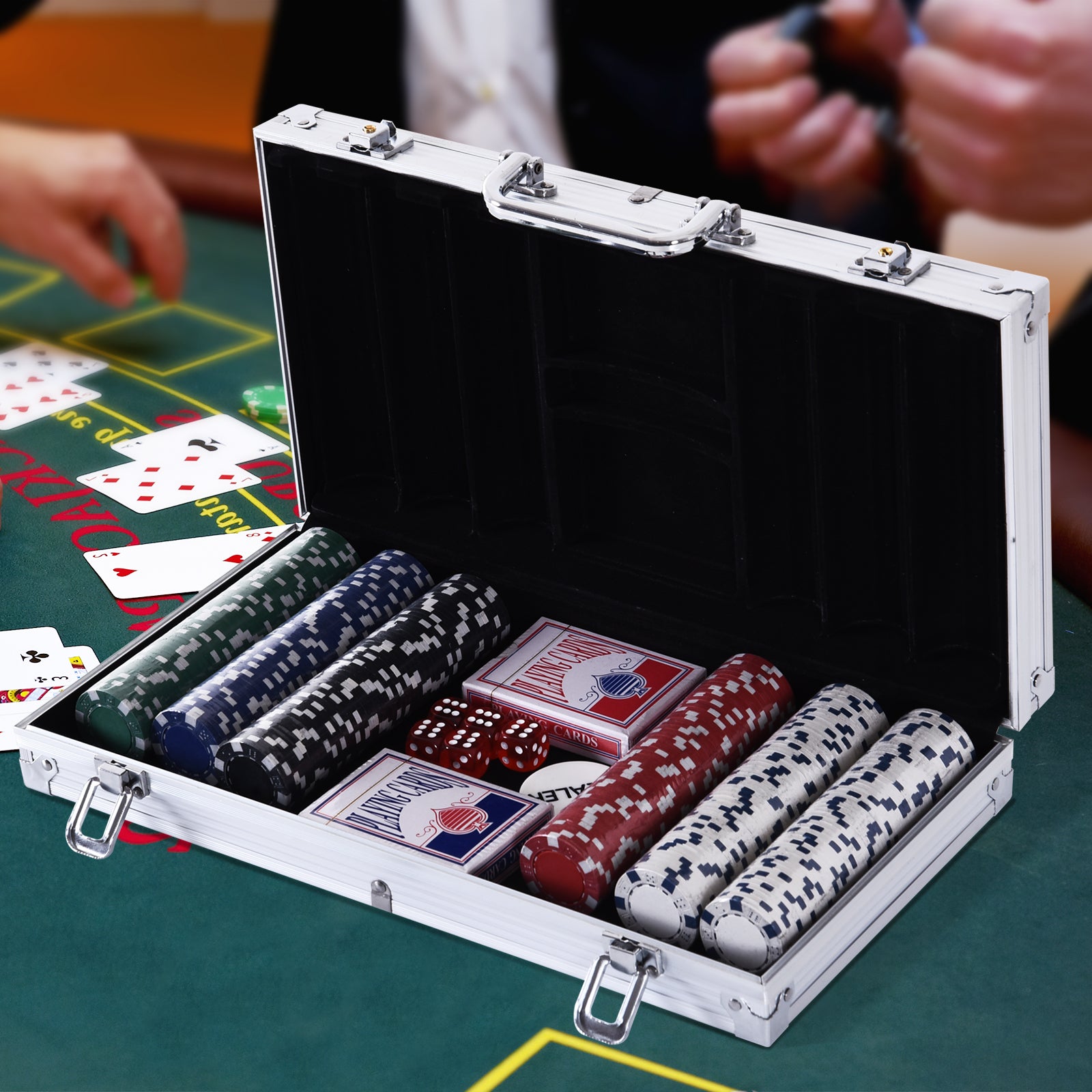 Maleta de Poker Profissional com 300 Fichas Multicoloridas 38x20,5x6,5cm
