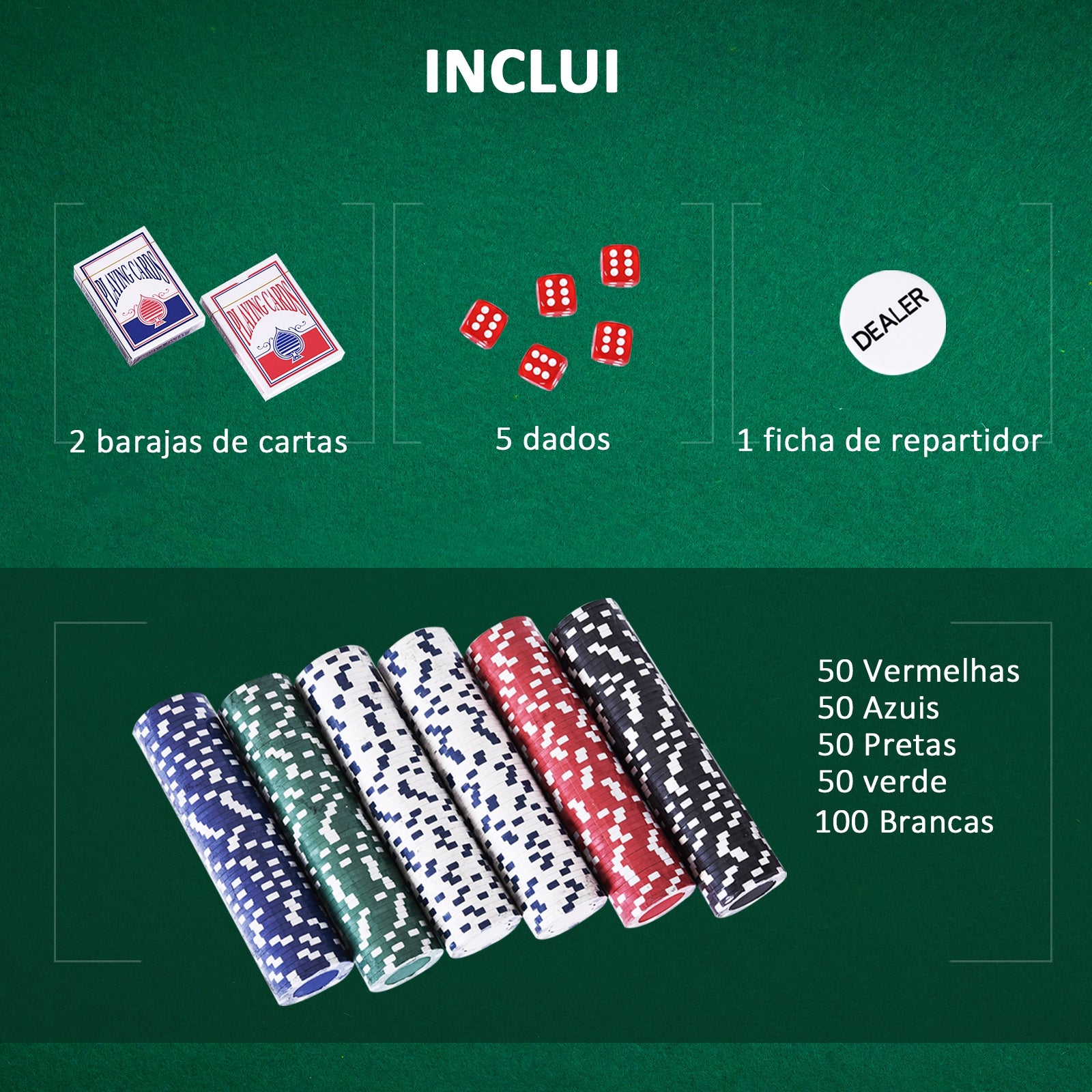 Maleta de Poker Profissional com 300 Fichas Multicoloridas 38x20,5x6,5cm