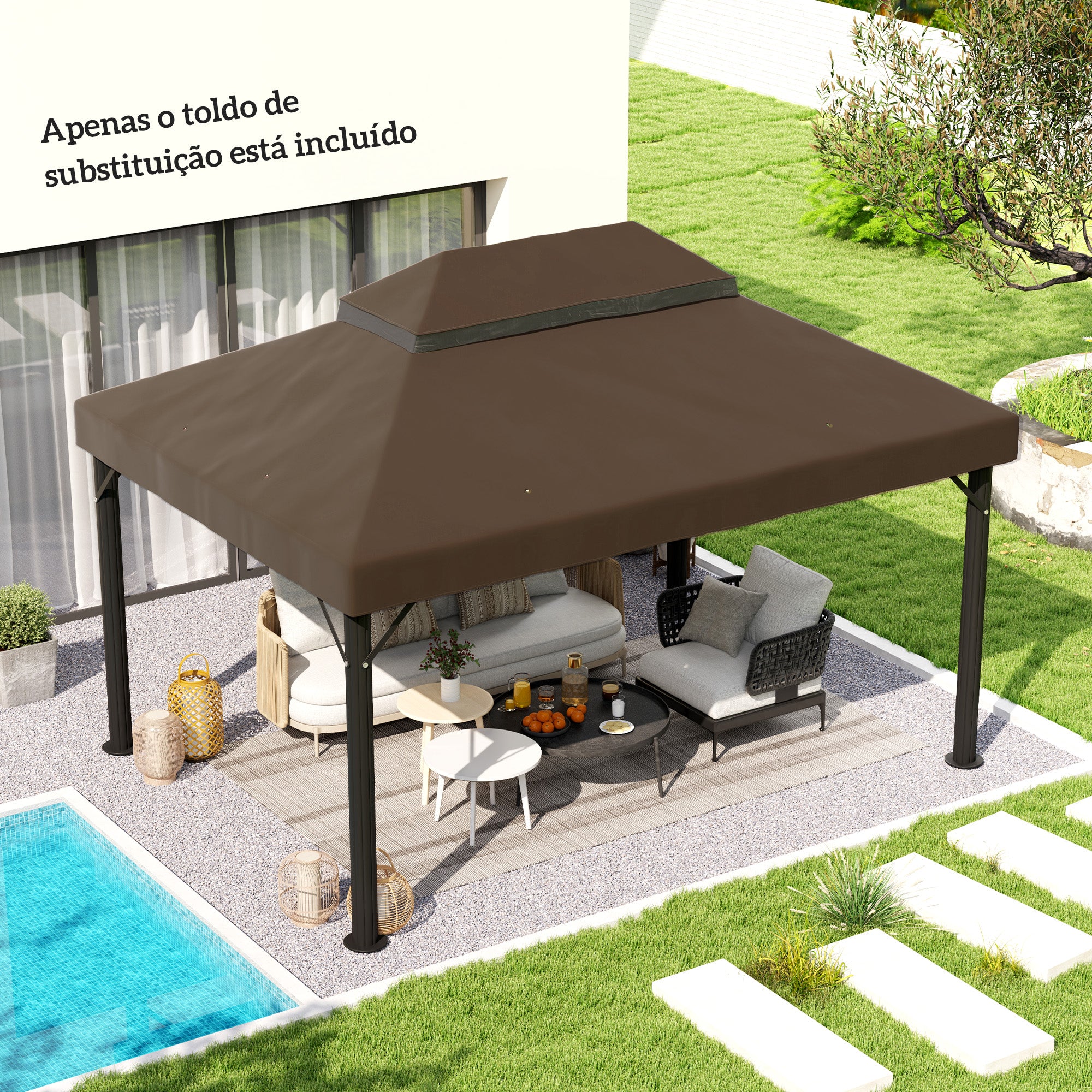 Toldo de Substituição para Pérgola 400x300 cm - Café