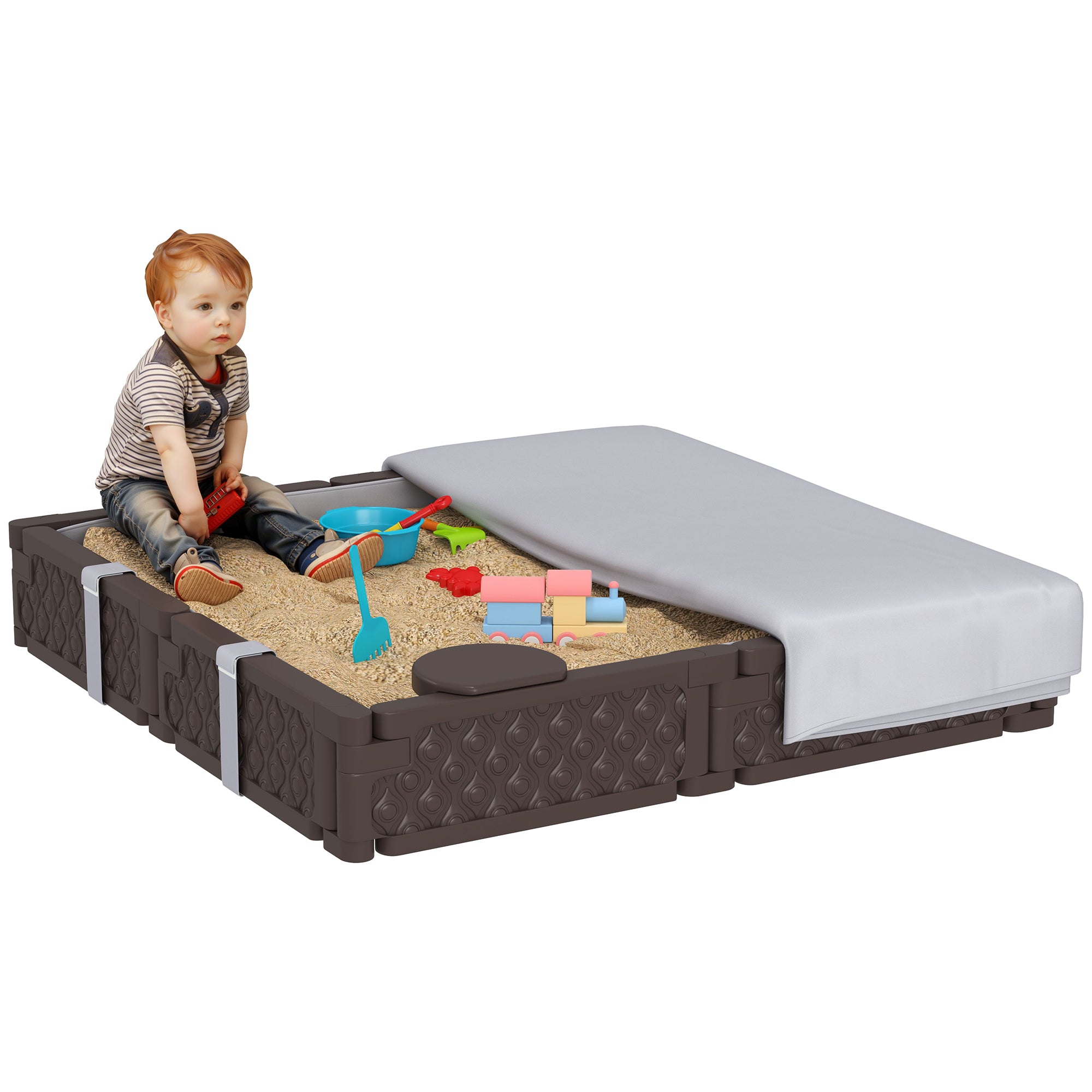 Caixa de Areia Infantil Quadrada 119x119x22 cm Marrom Escuro