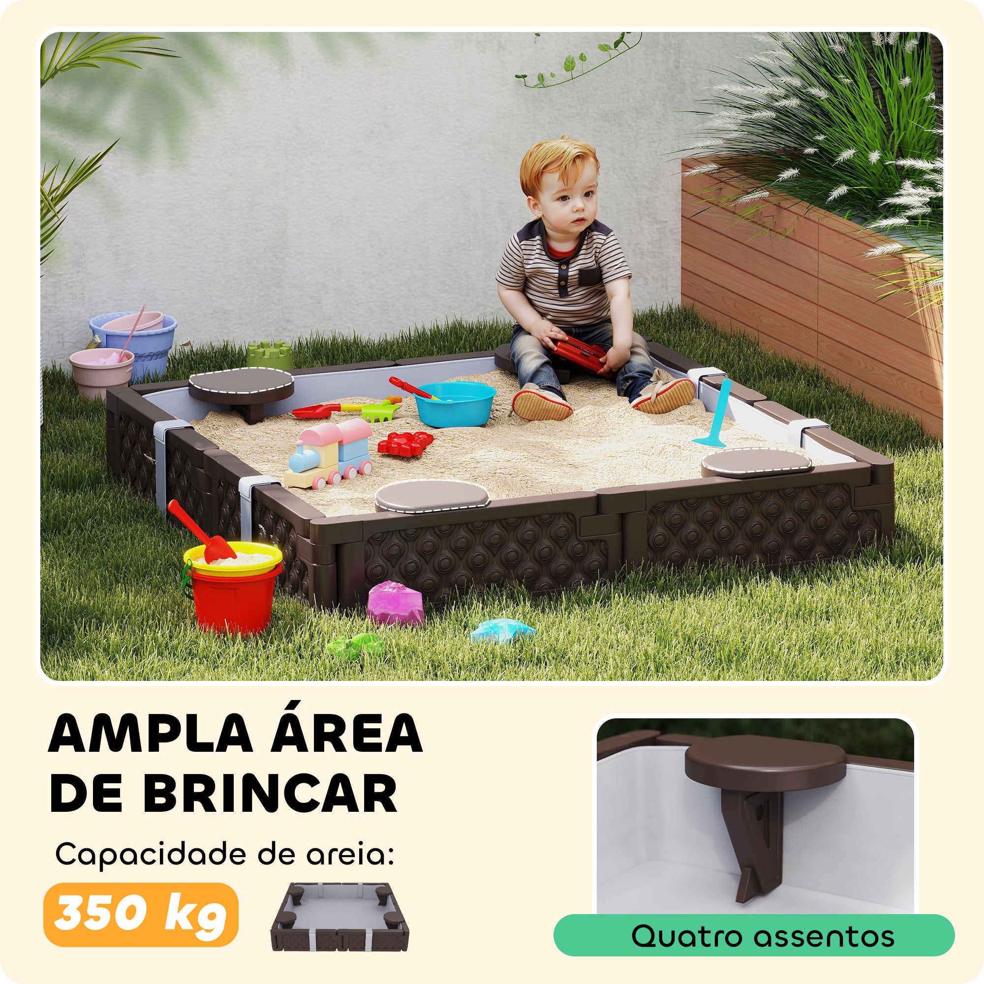 Caixa de Areia Infantil Quadrada 119x119x22 cm Marrom Escuro