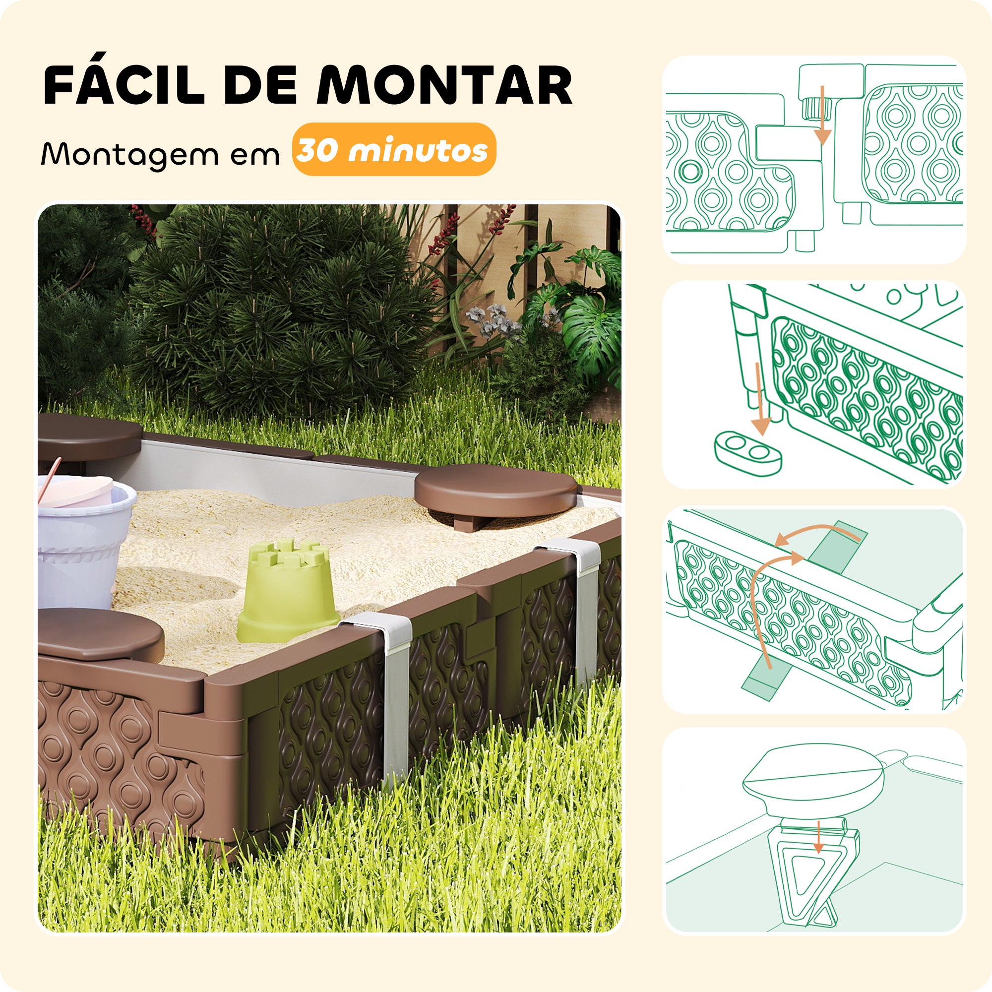 Caixa de Areia Infantil Quadrada 119x119x22 cm Marrom Escuro