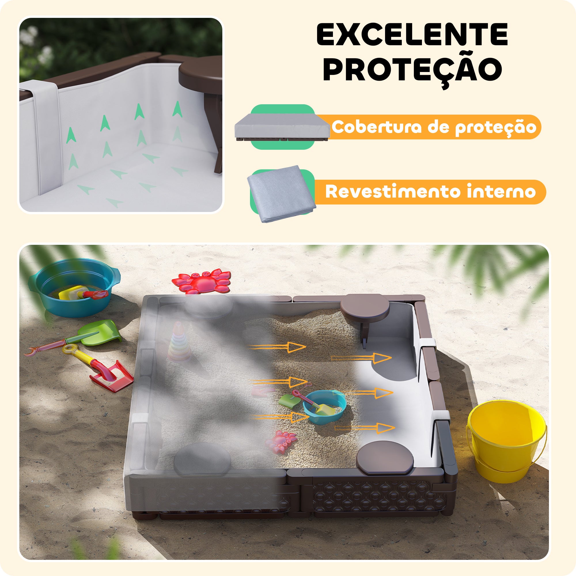 Caixa de Areia Infantil Quadrada 119x119x22 cm Marrom Escuro