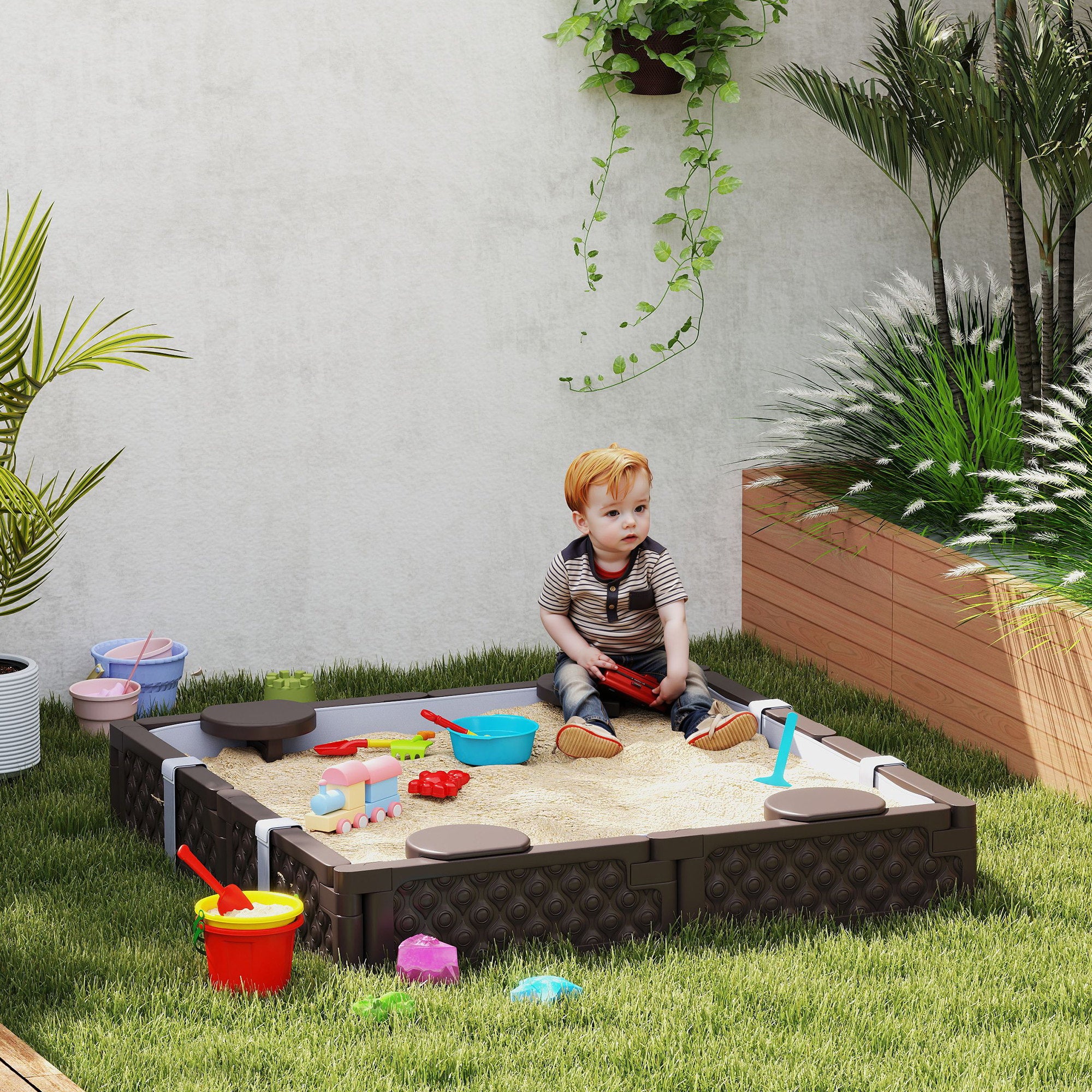 Caixa de Areia Infantil Quadrada 119x119x22 cm Marrom Escuro