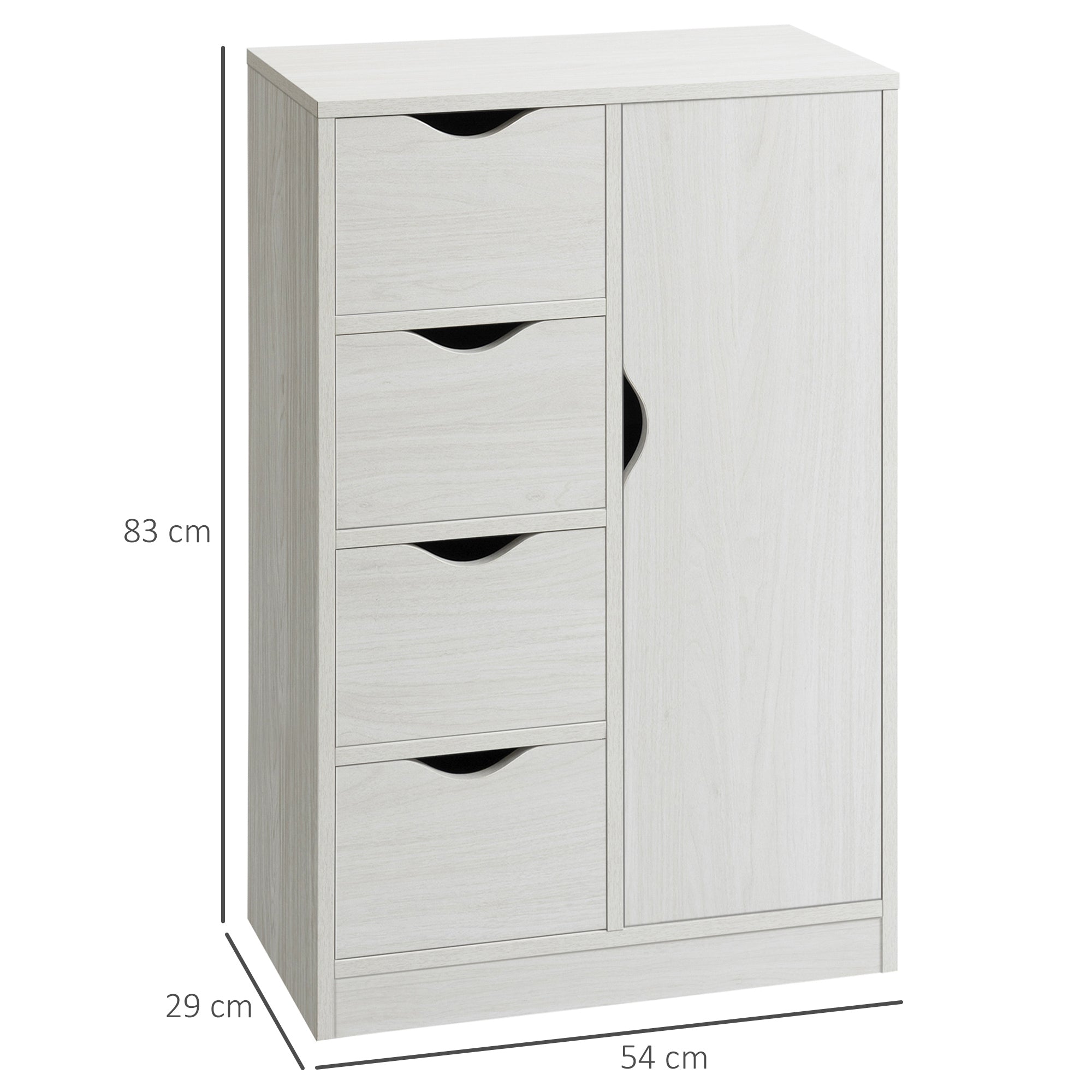 Aparador Auxiliar com 4 Gavetas e Armário - 54x29x83cm - Branco